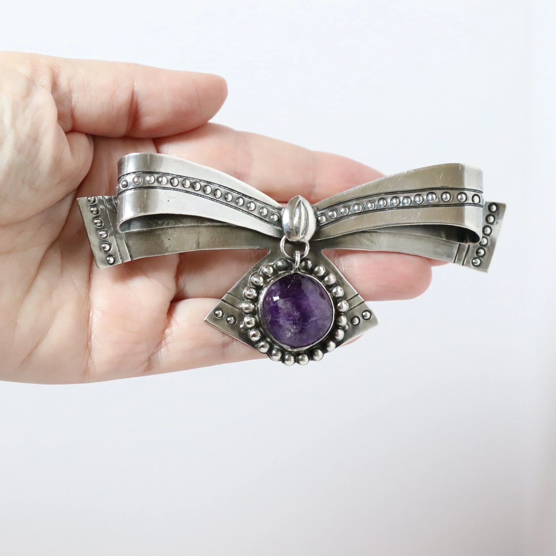 SOLD OUT: Vintage William Spratling Jewelry | Large Amethyst Bow Brooch Mexico - Carmel Fine Silver Jewelry