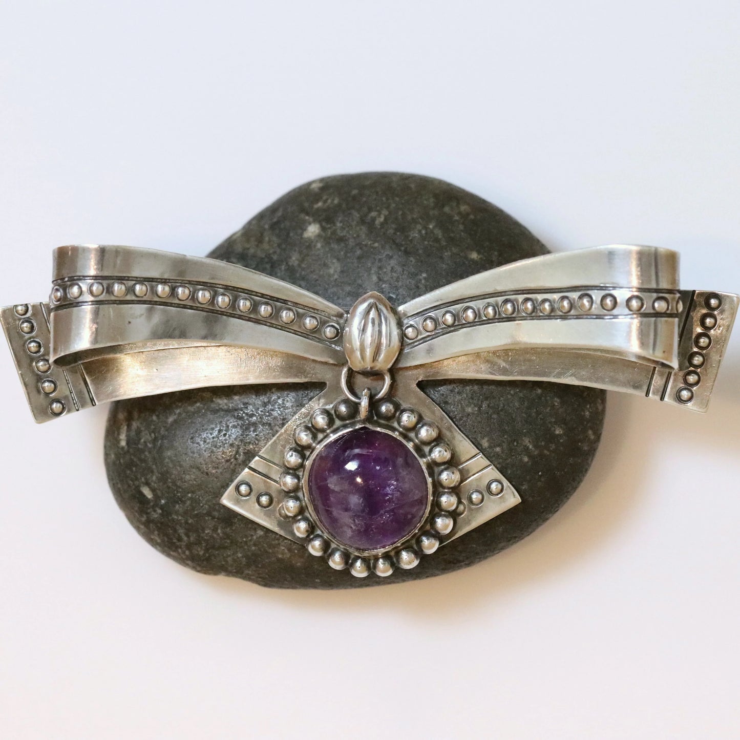 SOLD OUT: Vintage William Spratling Jewelry | Large Amethyst Bow Brooch Mexico - Carmel Fine Silver Jewelry