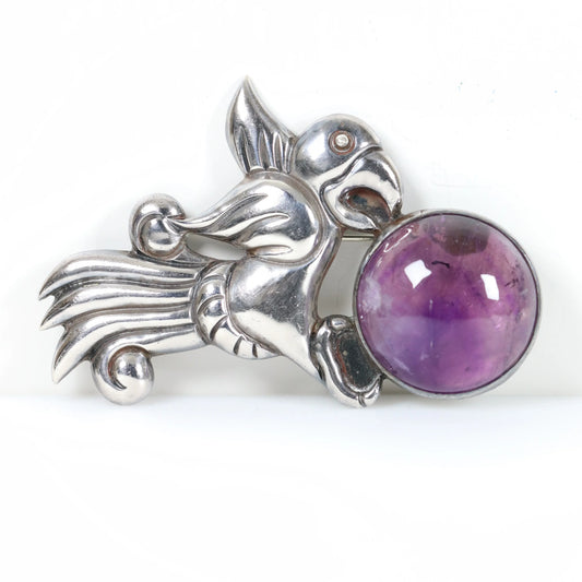 SOLD OUT: Vintage William Spratling Taxco Silver Mexican Jewelry | Amethyst Parrot Brooch - Carmel Fine Silver Jewelry