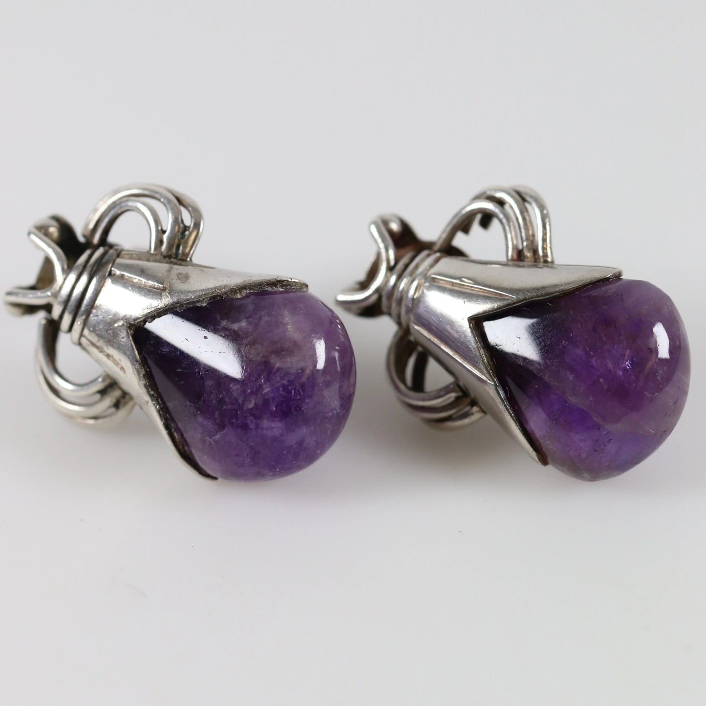 SOLD OUT: Vintage William Spratling Taxco Silver Mexican Jewelry | Mid-Century Modernist Amethyst Drop Earrings - Carmel Fine Silver Jewelry