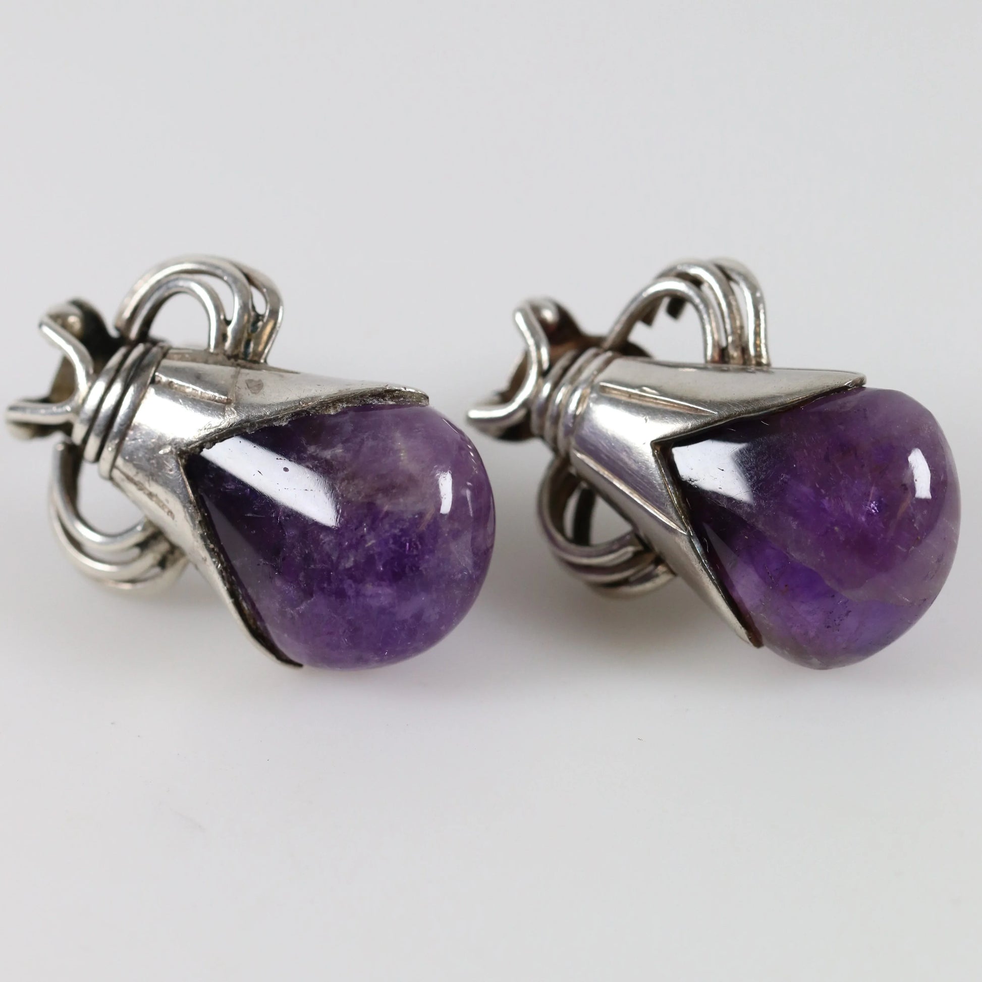 SOLD OUT: Vintage William Spratling Taxco Silver Mexican Jewelry | Mid-Century Modernist Amethyst Drop Earrings - Carmel Fine Silver Jewelry