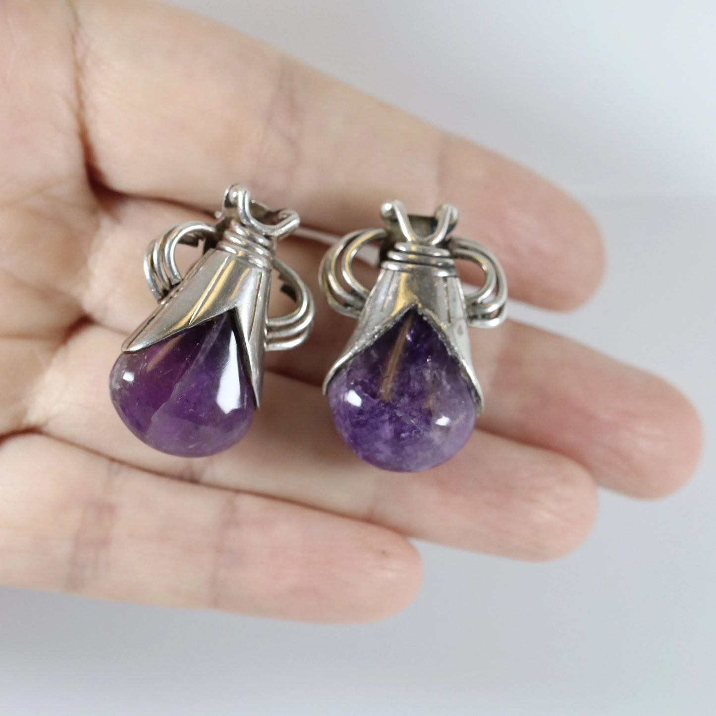 SOLD OUT: Vintage William Spratling Taxco Silver Mexican Jewelry | Mid-Century Modernist Amethyst Drop Earrings - Carmel Fine Silver Jewelry