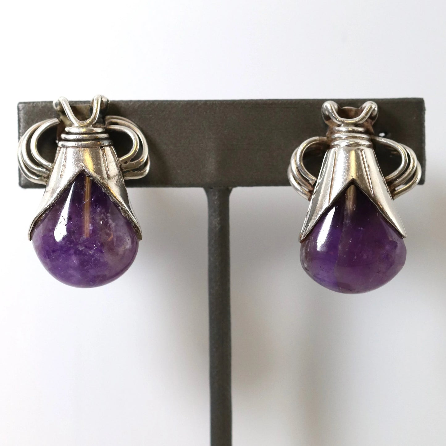 SOLD OUT: Vintage William Spratling Taxco Silver Mexican Jewelry | Mid-Century Modernist Amethyst Drop Earrings - Carmel Fine Silver Jewelry