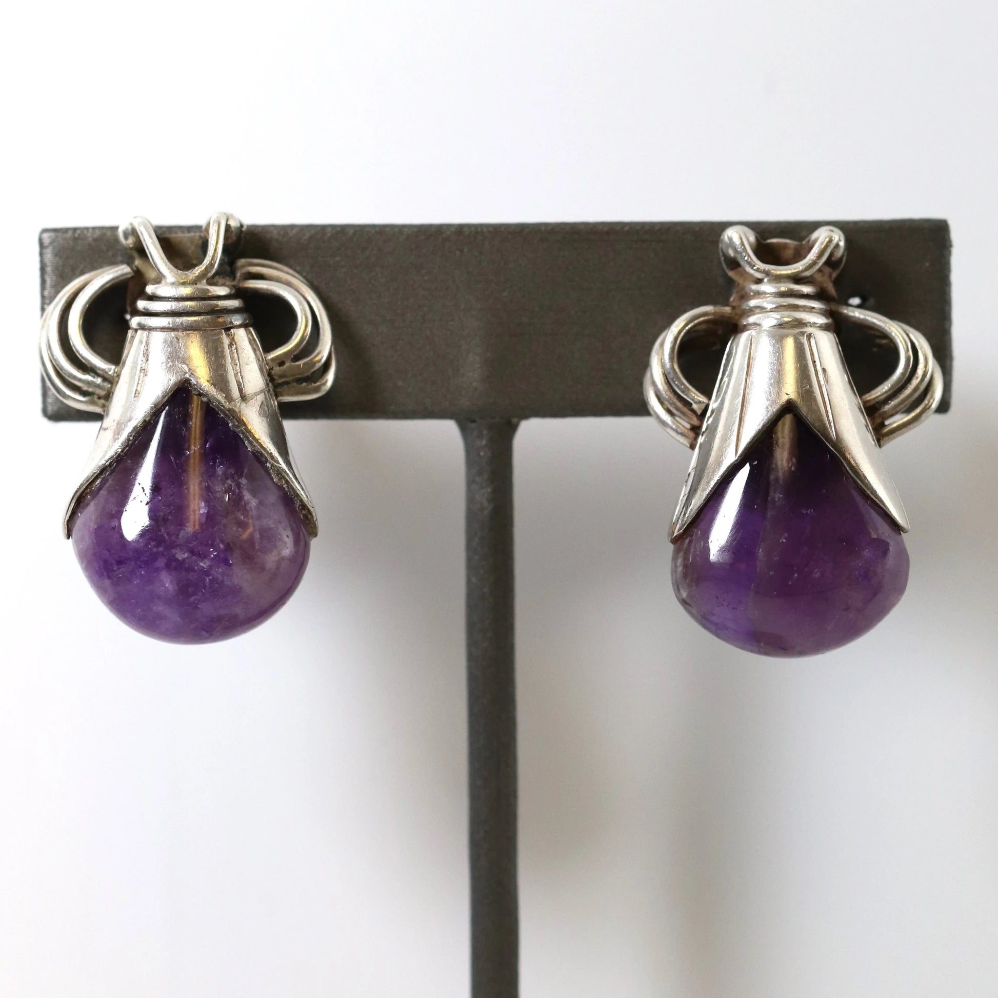 SOLD OUT: Vintage William Spratling Taxco Silver Mexican Jewelry | Mid-Century Modernist Amethyst Drop Earrings - Carmel Fine Silver Jewelry