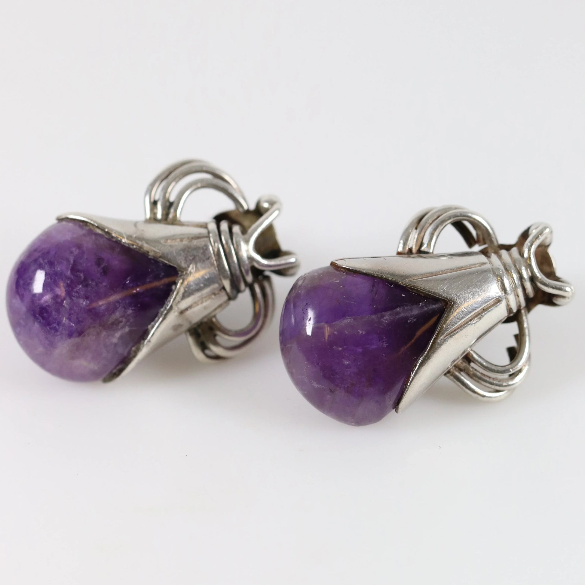 SOLD OUT: Vintage William Spratling Taxco Silver Mexican Jewelry | Mid-Century Modernist Amethyst Drop Earrings - Carmel Fine Silver Jewelry
