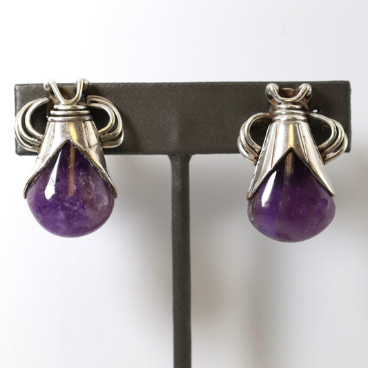 SOLD OUT: Vintage William Spratling Taxco Silver Mexican Jewelry | Mid-Century Modernist Amethyst Drop Earrings - Carmel FSJ