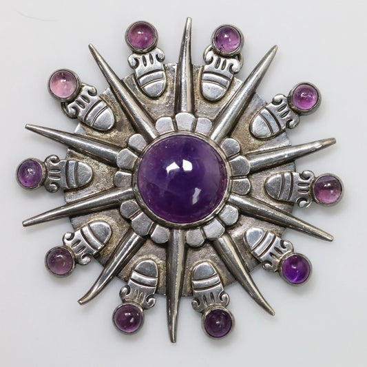 SOLD OUT: William Spratling Jewelry | Taxco Silver Sunburst Amethyst Vintage Necklace Pendant - Carmel Fine Silver Jewelry