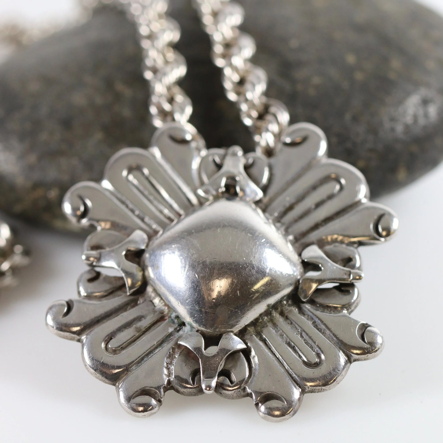 SOLD OUT: William Spratling Sun Pendant with Heavy Mexican Rope Chain Necklace - Carmel Fine Silver Jewelry