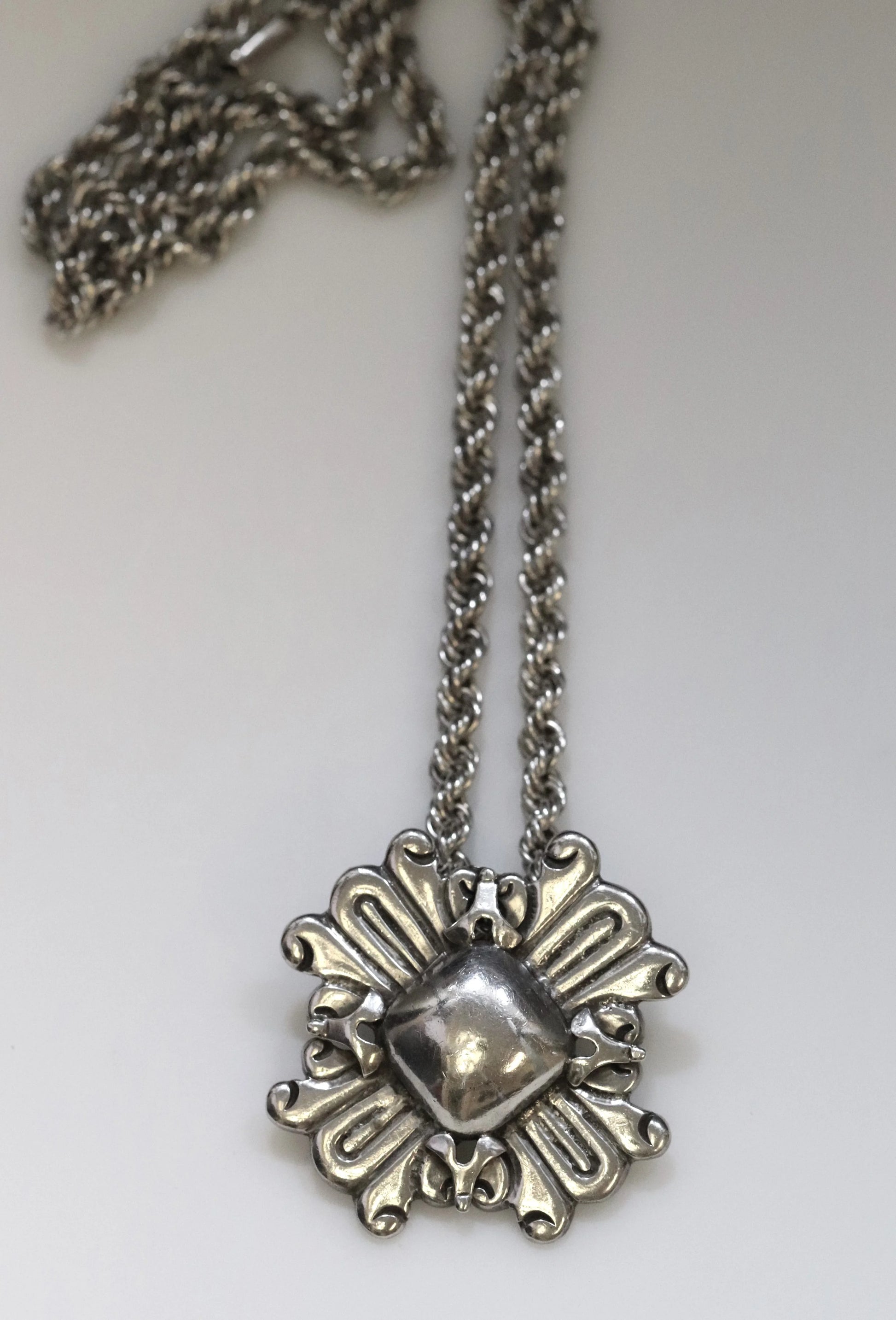 SOLD OUT: William Spratling Sun Pendant with Heavy Mexican Rope Chain Necklace - Carmel Fine Silver Jewelry