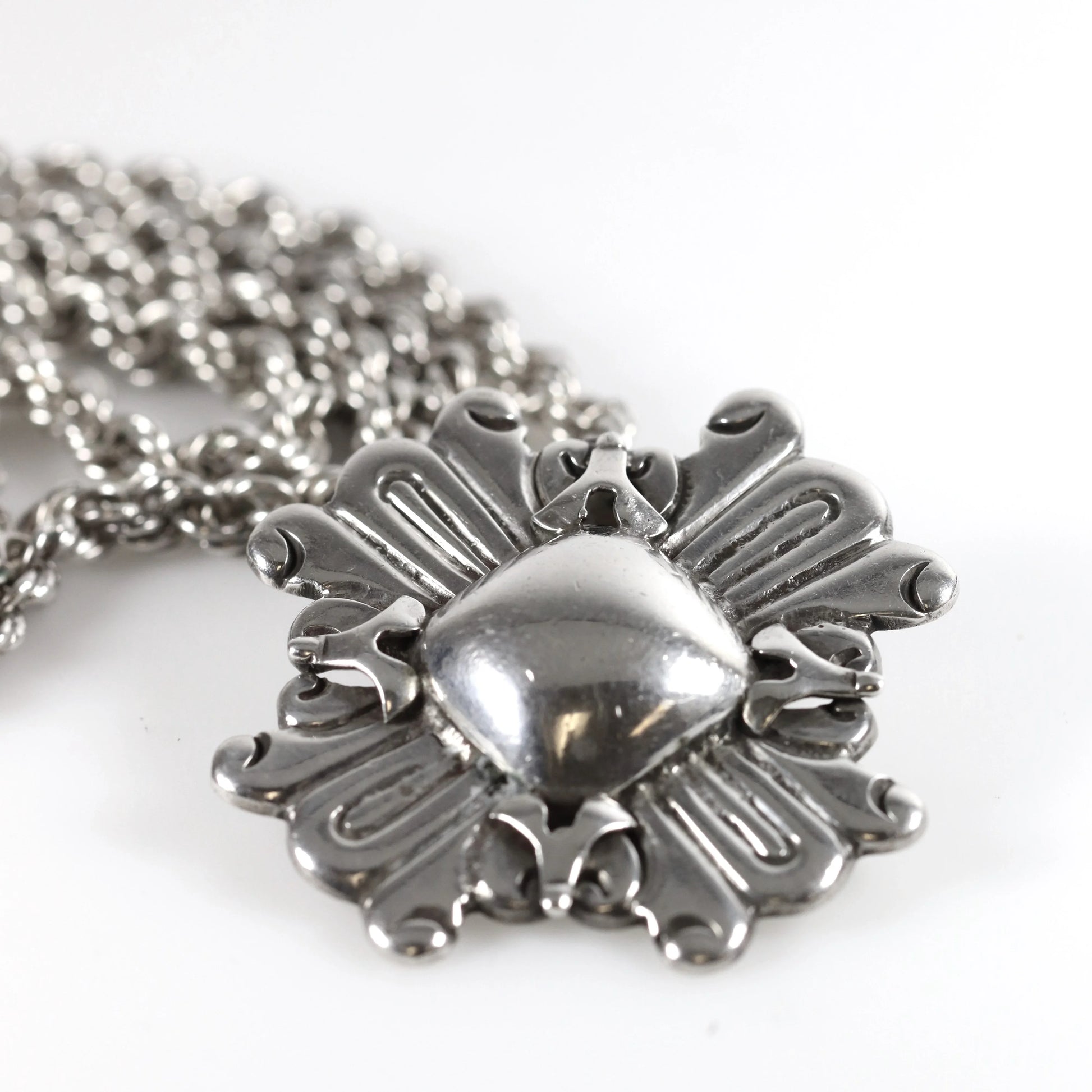 SOLD OUT: William Spratling Sun Pendant with Heavy Mexican Rope Chain Necklace - Carmel Fine Silver Jewelry