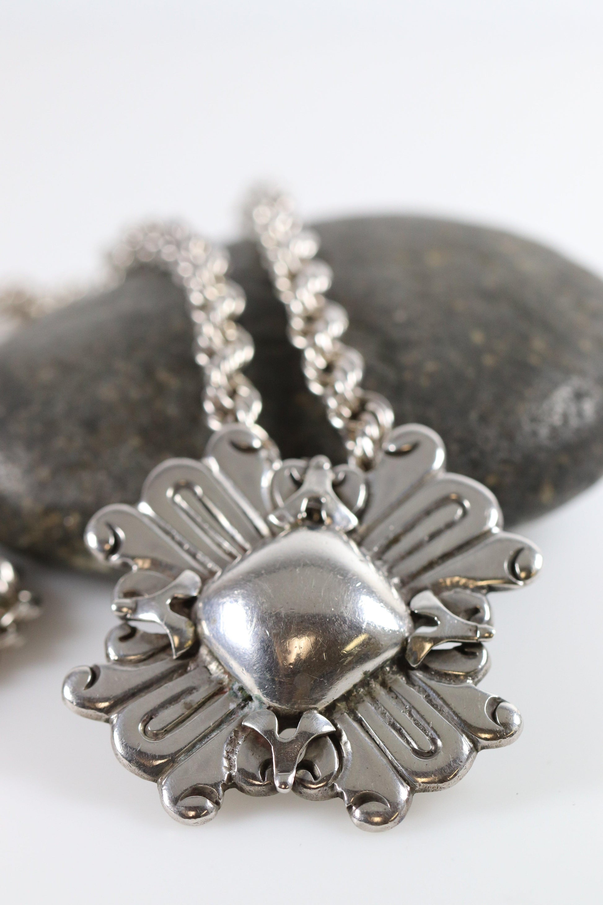 SOLD OUT: William Spratling Sun Pendant with Heavy Mexican Rope Chain Necklace - Carmel FSJ