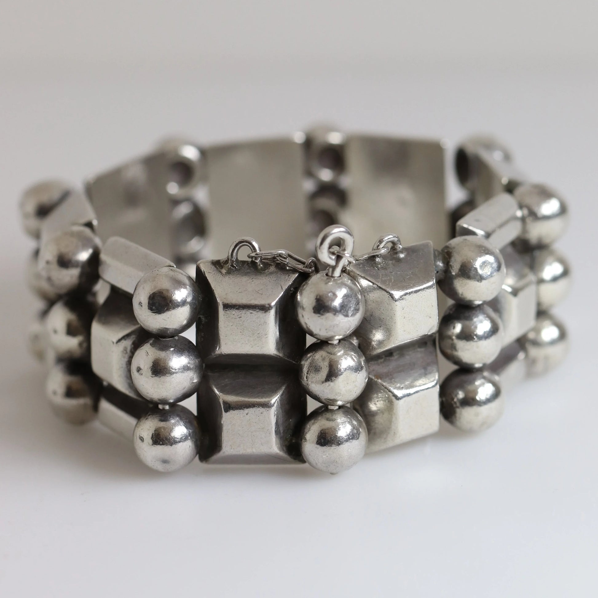 STOCK -- Taxco Hector Aguilar Ball and Bar Panel Bracelet | Vintage 990 Sterling Silver | Signed Mid Century Mexico - Carmel Fine Silver Jewelry