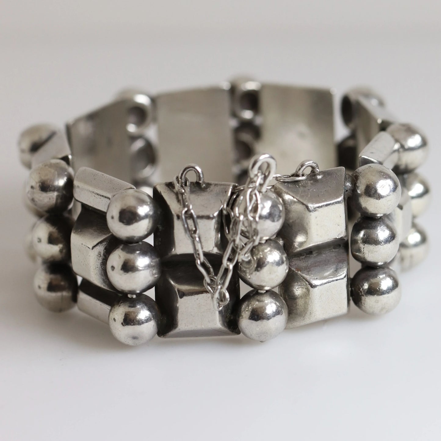 STOCK -- Taxco Hector Aguilar Ball and Bar Panel Bracelet | Vintage 990 Sterling Silver | Signed Mid Century Mexico - Carmel Fine Silver Jewelry