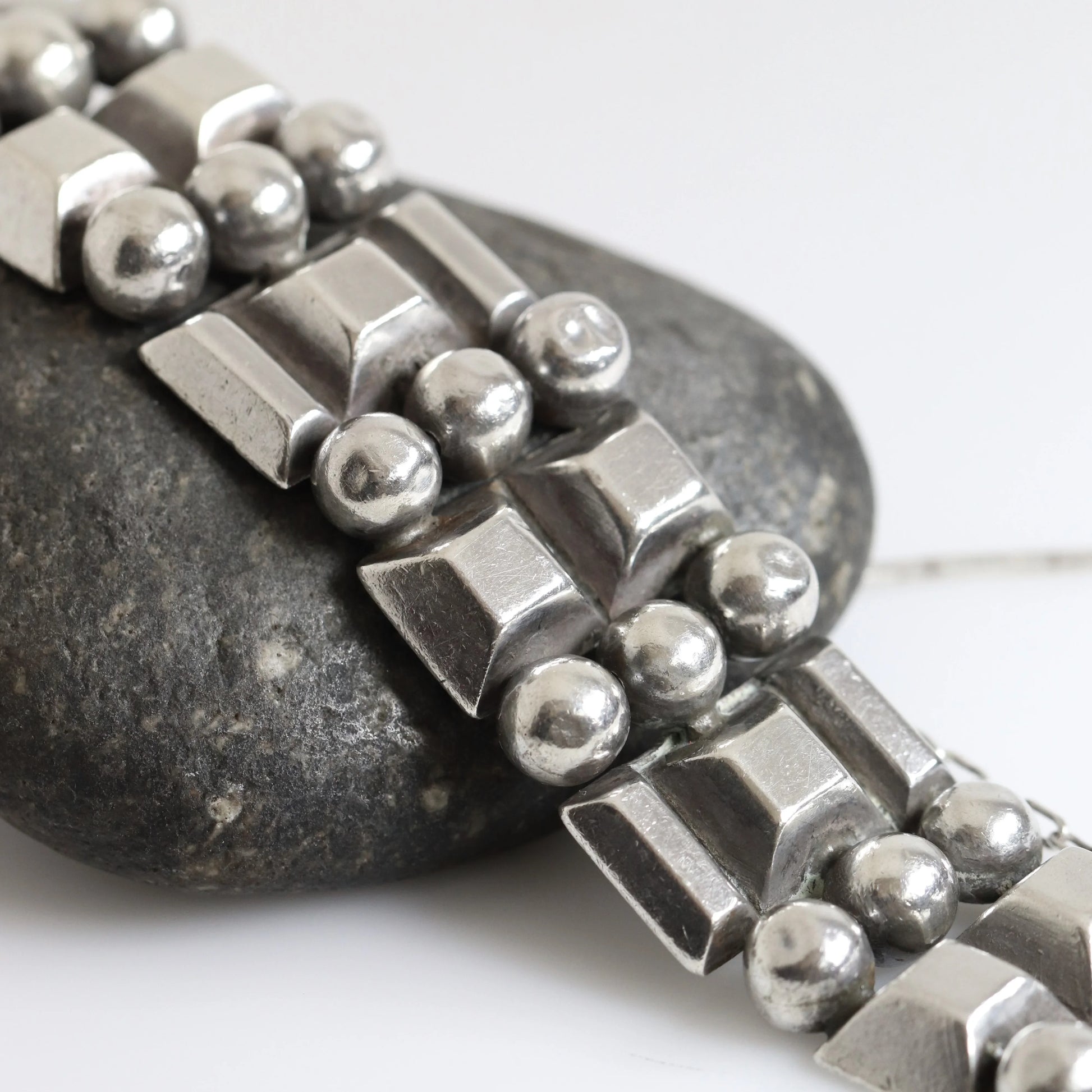 STOCK -- Taxco Hector Aguilar Ball and Bar Panel Bracelet | Vintage 990 Sterling Silver | Signed Mid Century Mexico - Carmel Fine Silver Jewelry