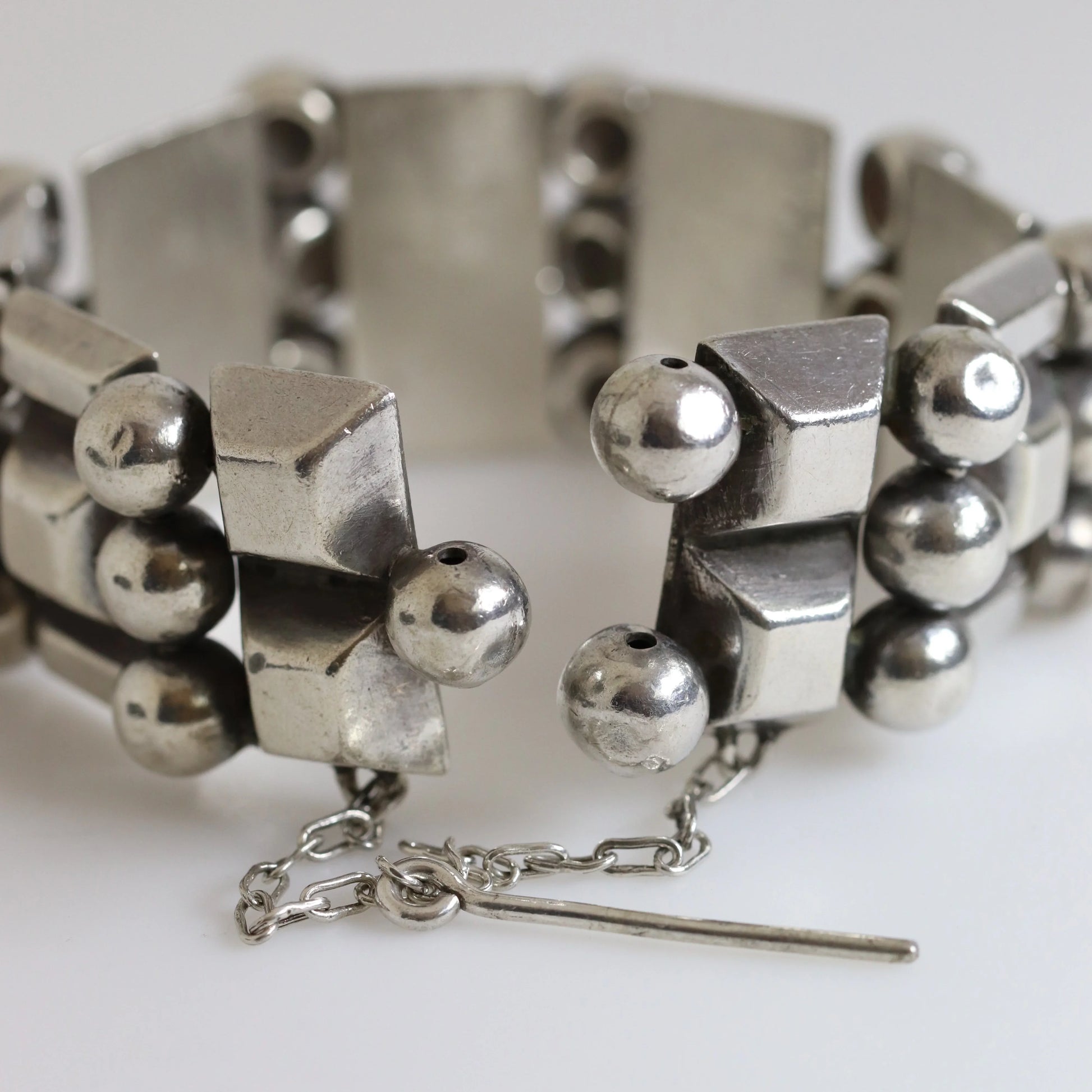 STOCK -- Taxco Hector Aguilar Ball and Bar Panel Bracelet | Vintage 990 Sterling Silver | Signed Mid Century Mexico - Carmel Fine Silver Jewelry
