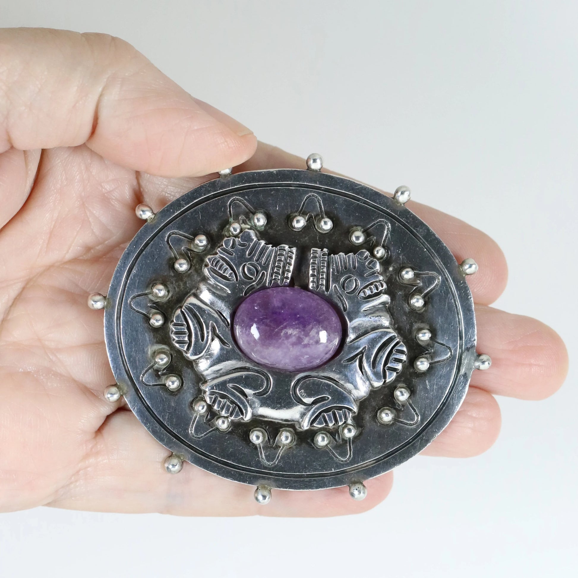 STOCK -- Taxco William Spratling Jaguar Brooch | Vintage Sterling Silver | Amethyst Pin Mexico - Carmel Fine Silver Jewelry