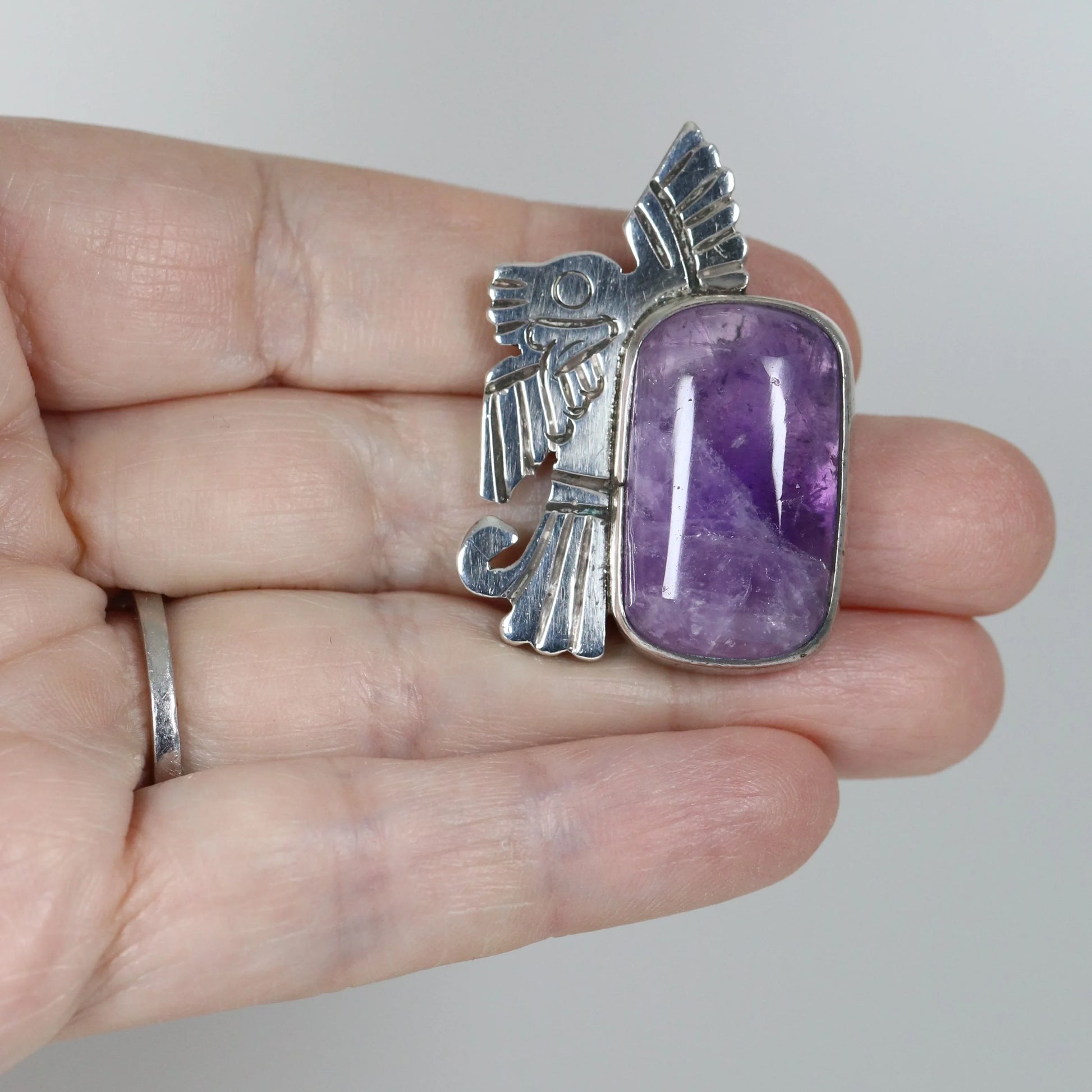 STOCK#2 -- Vintage Taxco William Spratling Jewelry | Taxco Silver Amethyst Eagle Vintage Brooch - Carmel Fine Silver Jewelry