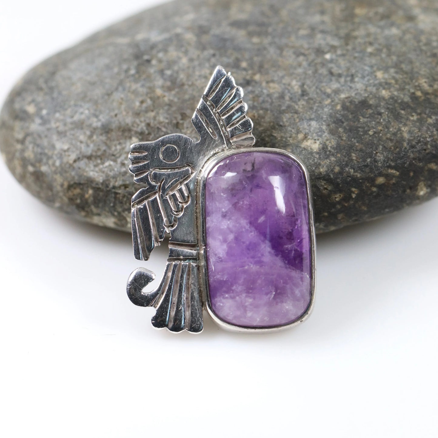 STOCK#2 -- Vintage Taxco William Spratling Jewelry | Taxco Silver Amethyst Eagle Vintage Brooch - Carmel Fine Silver Jewelry