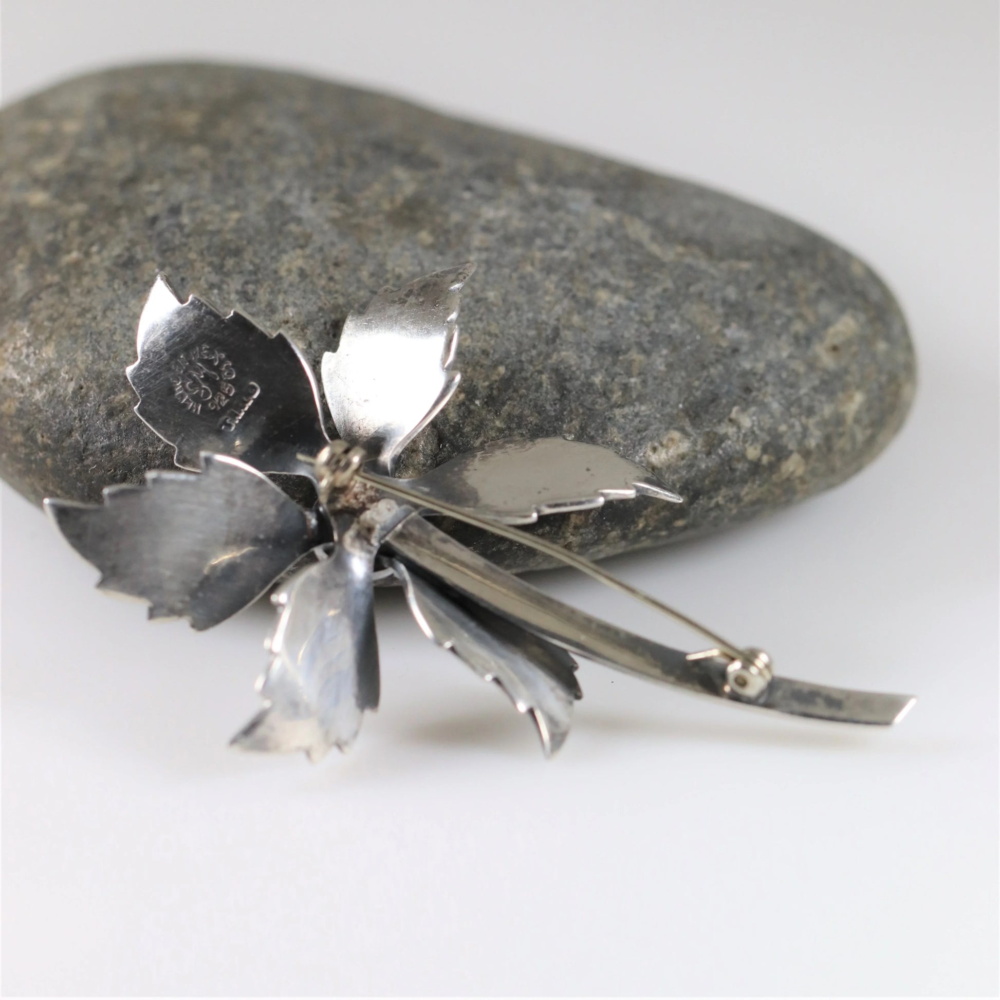 Taxco Amethyst Flower Pin | Vintage Sterling Silver | Mid-Century Mexican Silver Brooch - Carmel Fine Silver Jewelry