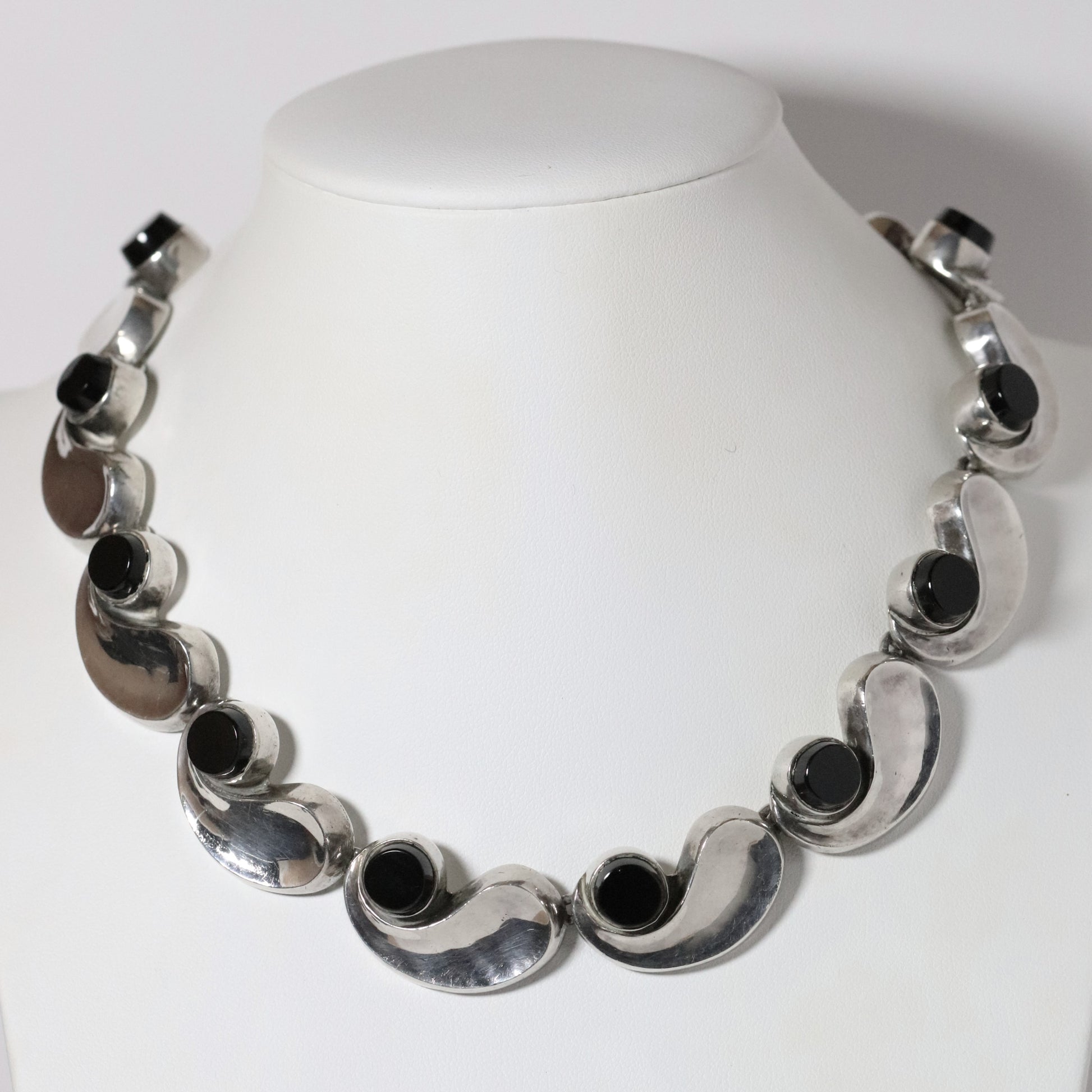 Vintage Antonio Pineda Jewelry | Chunky Modernist Onyx Necklace Taxco Mexico - Carmel Fine Silver Jewelry