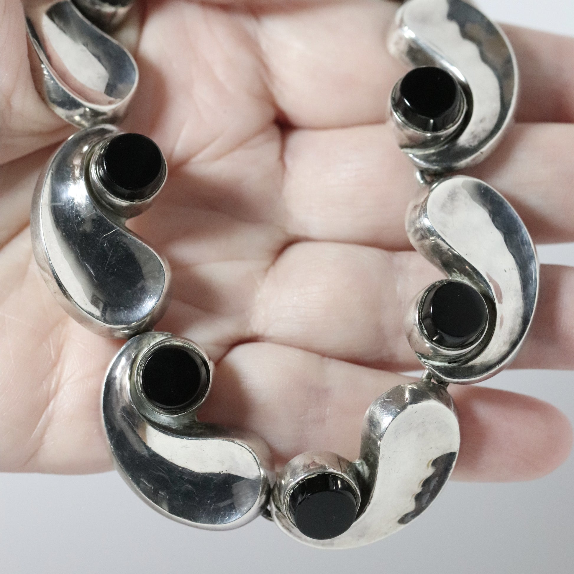 Vintage Antonio Pineda Jewelry | Chunky Modernist Onyx Necklace Taxco Mexico - Carmel Fine Silver Jewelry