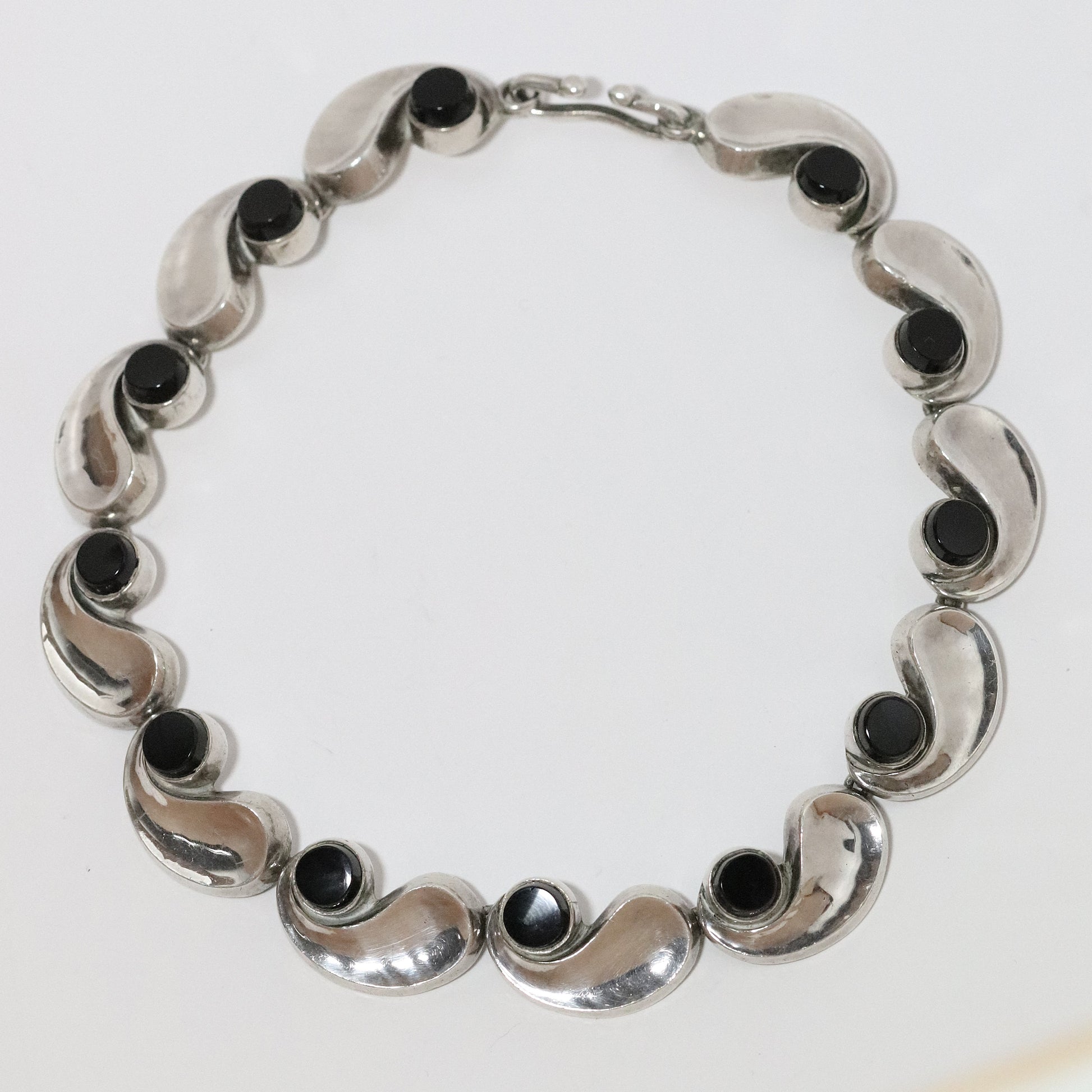 Vintage Antonio Pineda Jewelry | Chunky Modernist Onyx Necklace Taxco Mexico - Carmel Fine Silver Jewelry