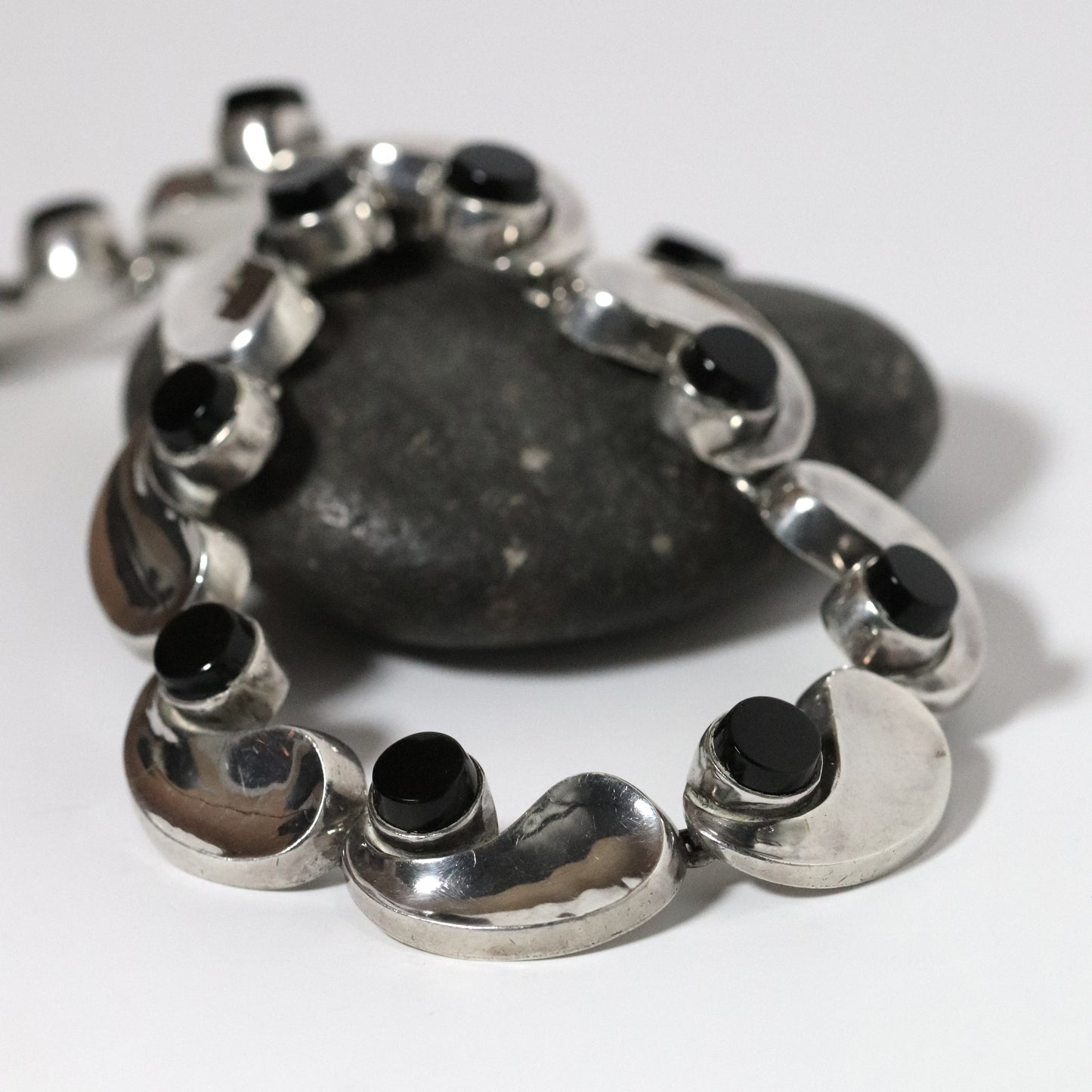 Vintage Antonio Pineda Jewelry | Chunky Modernist Onyx Necklace Taxco Mexico - Carmel Fine Silver Jewelry