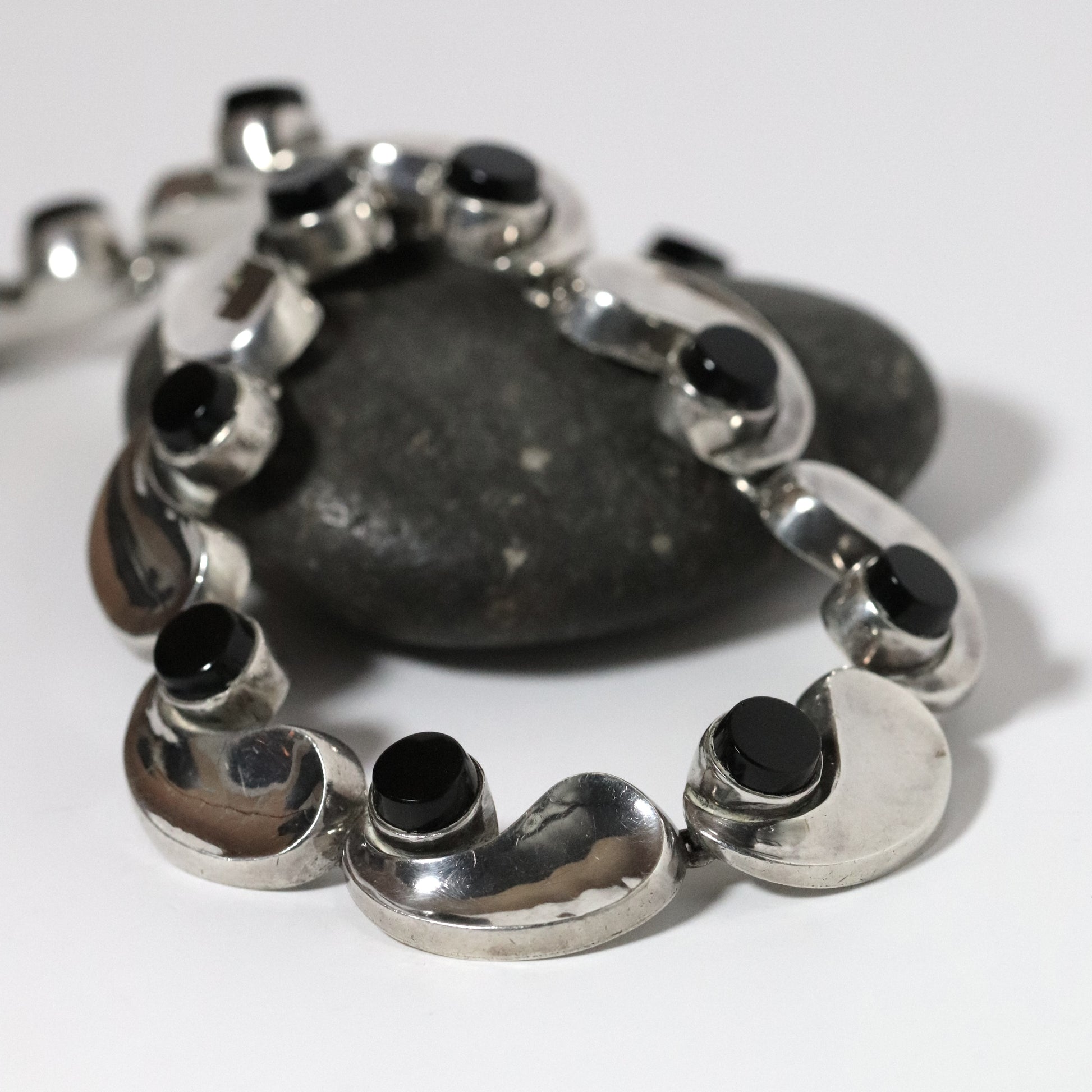 Vintage Antonio Pineda Jewelry | Chunky Modernist Onyx Necklace Taxco Mexico - Carmel Fine Silver Jewelry