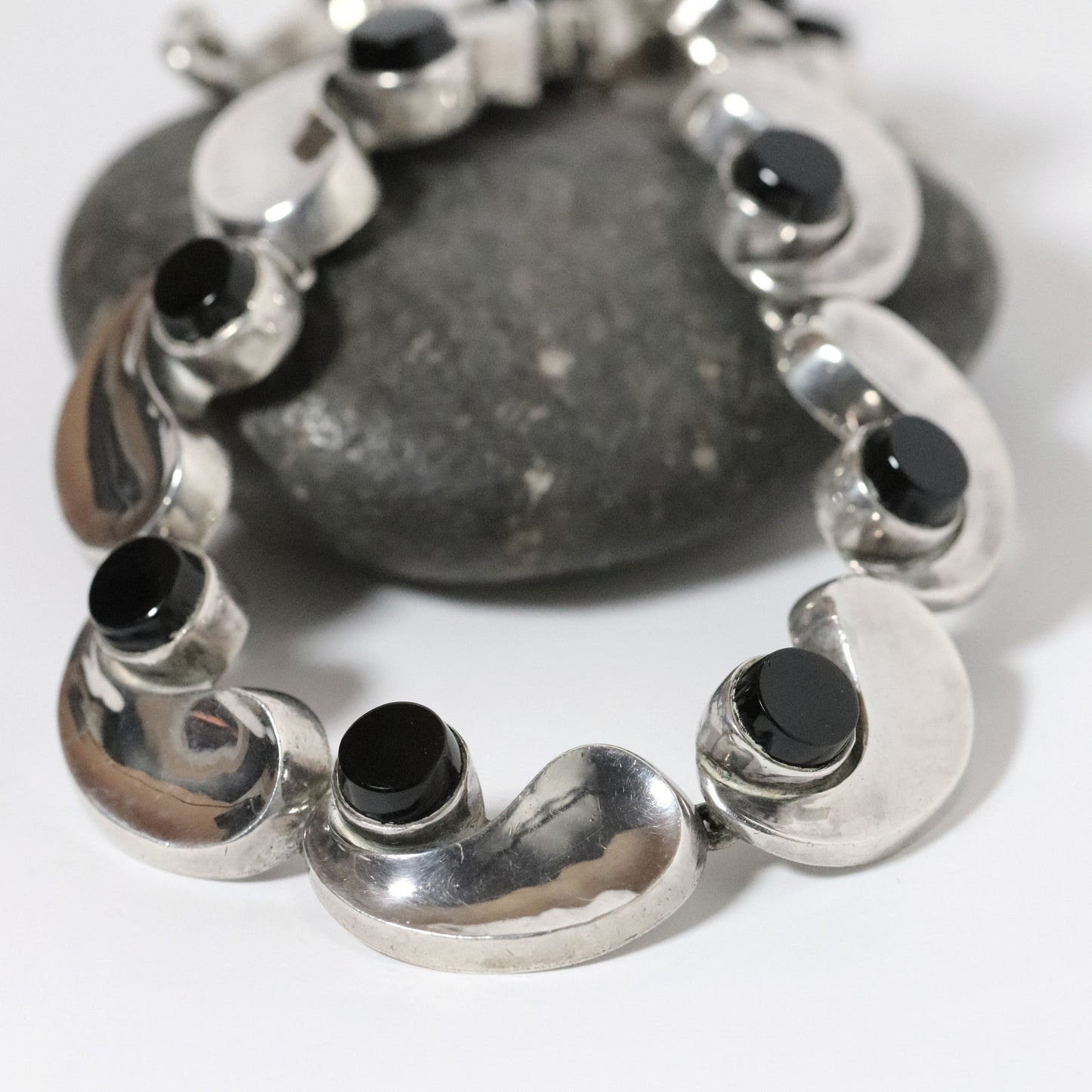 Vintage Antonio Pineda Jewelry | Chunky Modernist Onyx Necklace Taxco Mexico - Carmel Fine Silver Jewelry