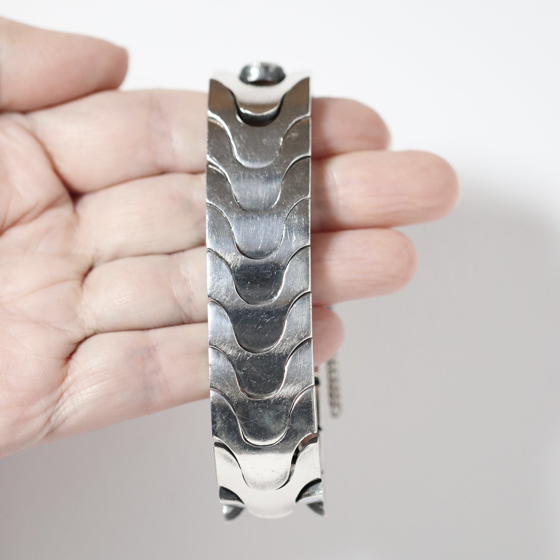 Vintage Antonio Pineda Jewelry | Heavy Solid Modernist Link Bracelet Taxco - Carmel Fine Silver Jewelry