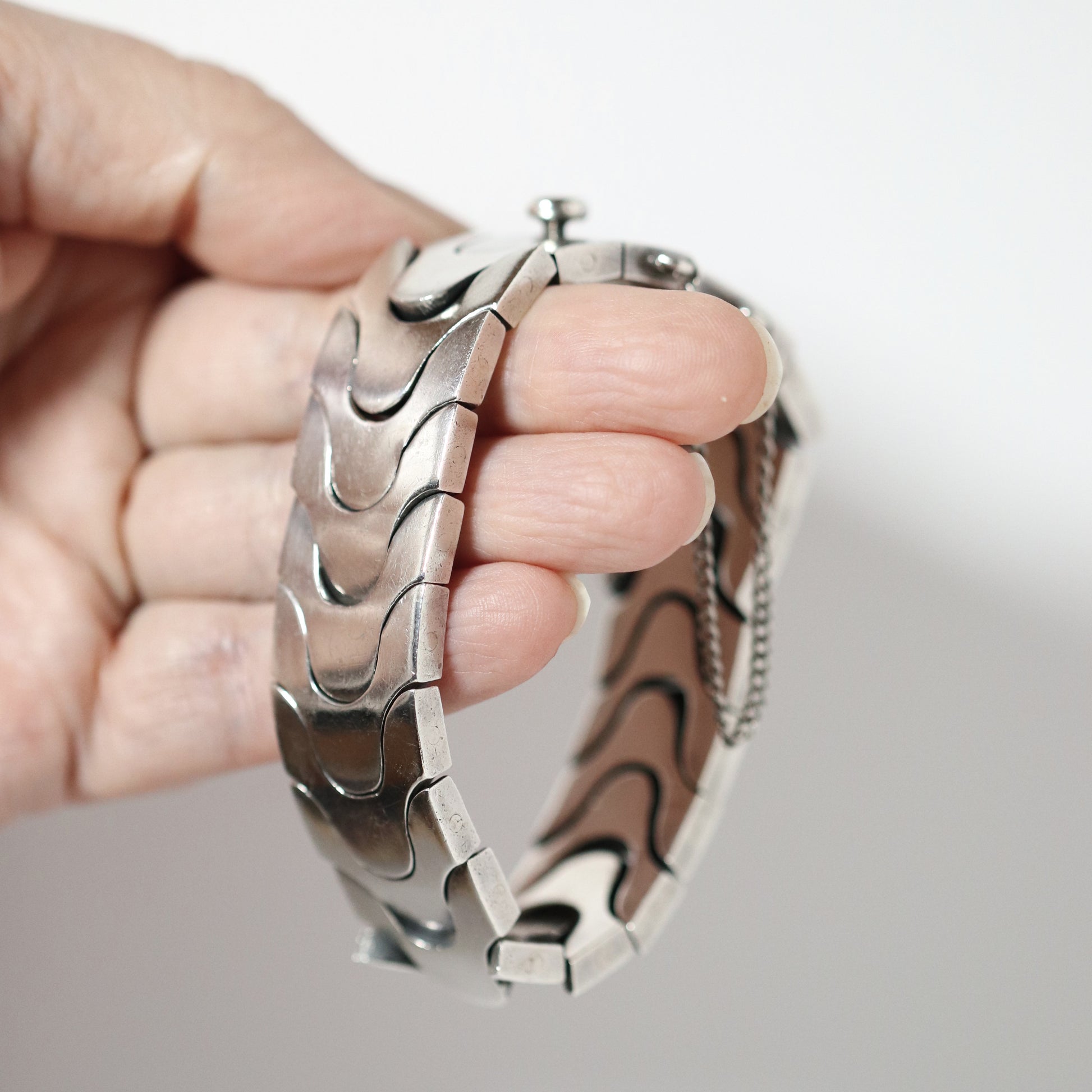 Vintage Antonio Pineda Jewelry | Heavy Solid Modernist Link Bracelet Taxco - Carmel Fine Silver Jewelry