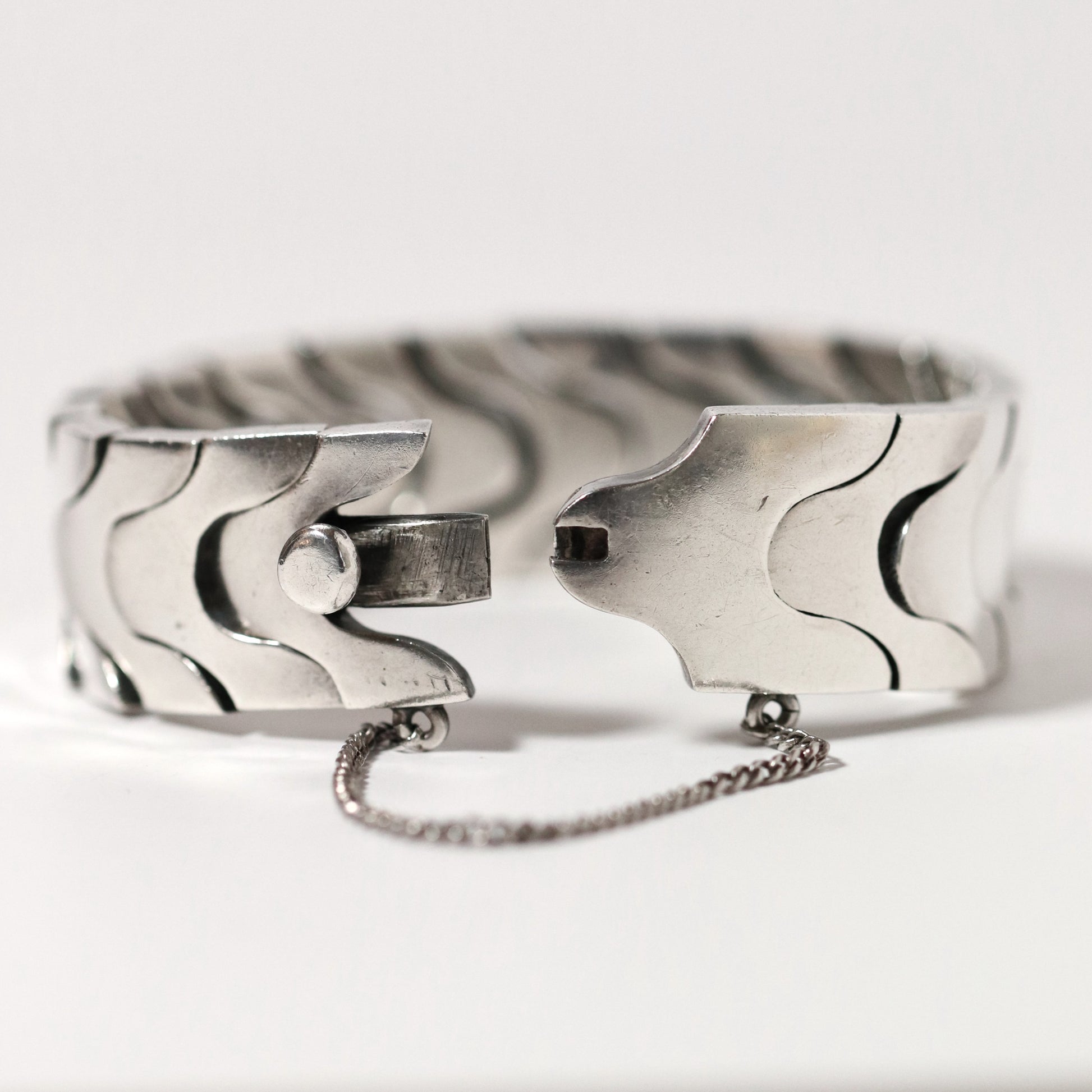Vintage Antonio Pineda Jewelry | Heavy Solid Modernist Link Bracelet Taxco - Carmel Fine Silver Jewelry