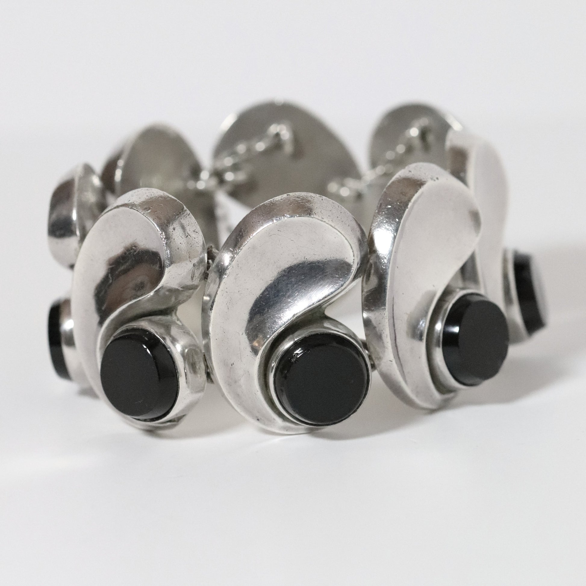 Vintage Antonio Pineda Jewelry | Wide Chunky Modernist Onyx Bracelet Mexico - Carmel Fine Silver Jewelry