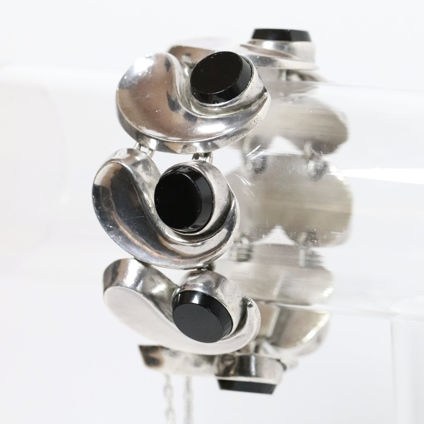 Vintage Antonio Pineda Jewelry | Wide Chunky Modernist Onyx Bracelet Mexico - Carmel Fine Silver Jewelry