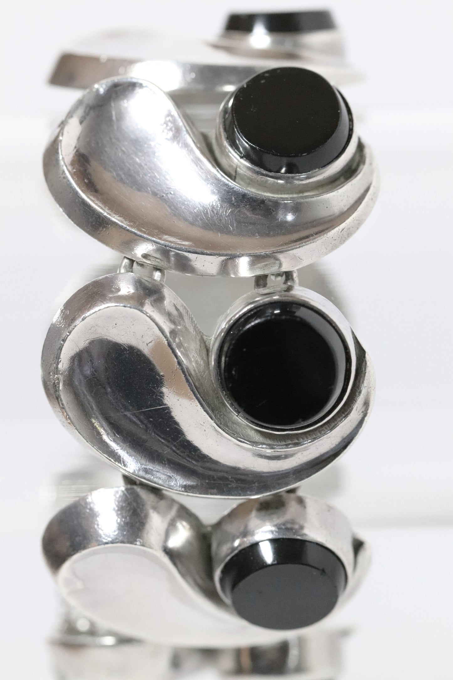 Vintage Antonio Pineda Jewelry | Wide Chunky Modernist Onyx Bracelet Mexico - Carmel Fine Silver Jewelry