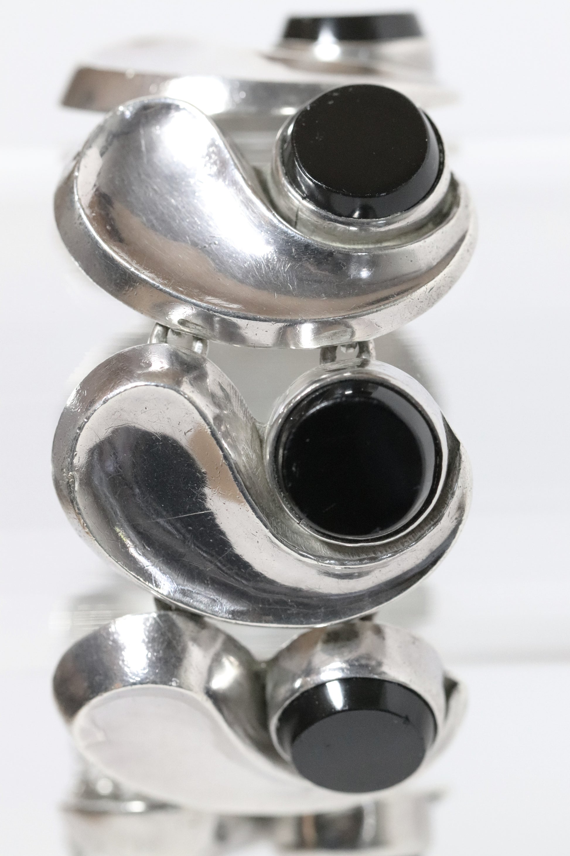 Vintage Antonio Pineda Jewelry | Wide Chunky Modernist Onyx Bracelet Mexico - Carmel Fine Silver Jewelry