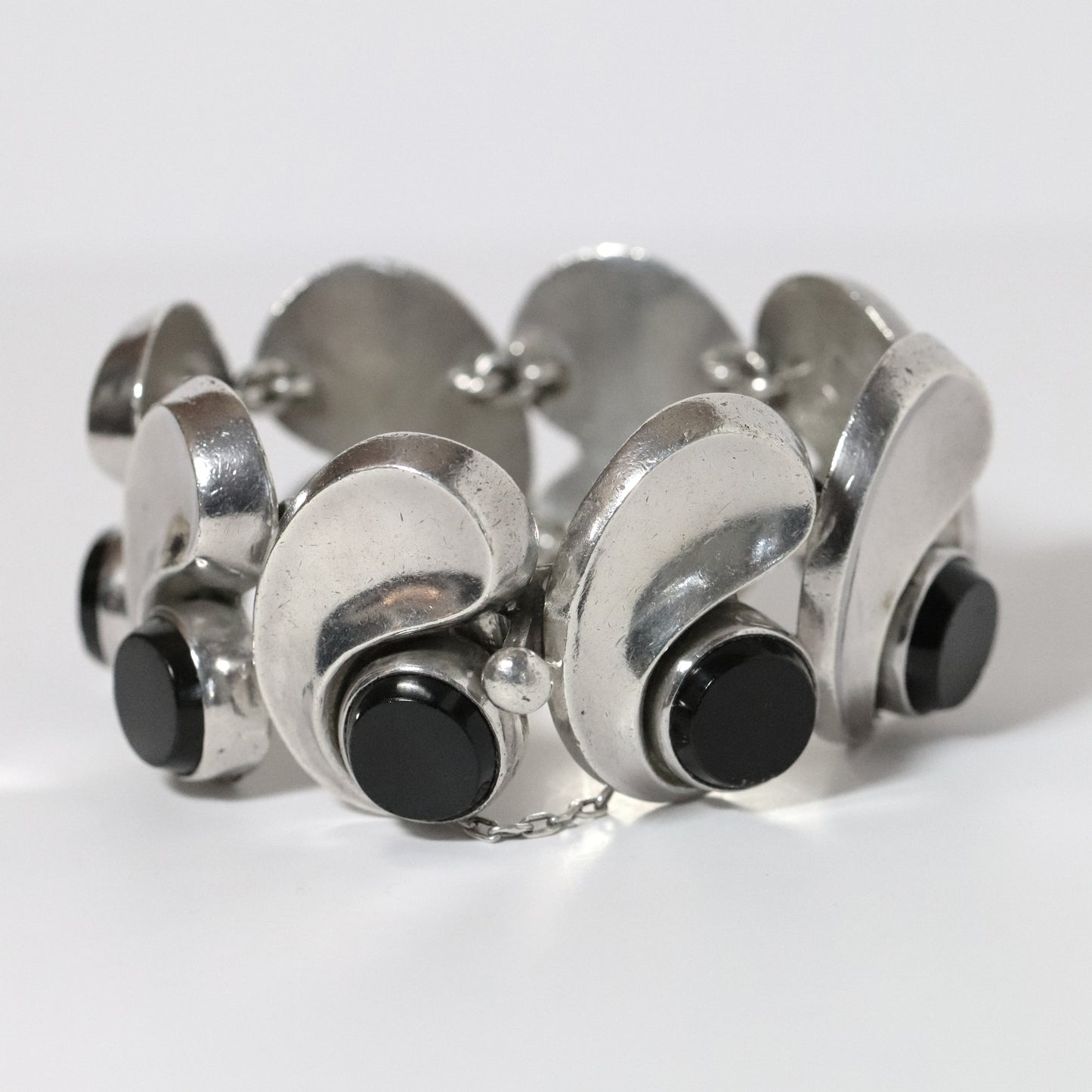 Vintage Antonio Pineda Jewelry | Wide Chunky Modernist Onyx Bracelet Mexico - Carmel Fine Silver Jewelry