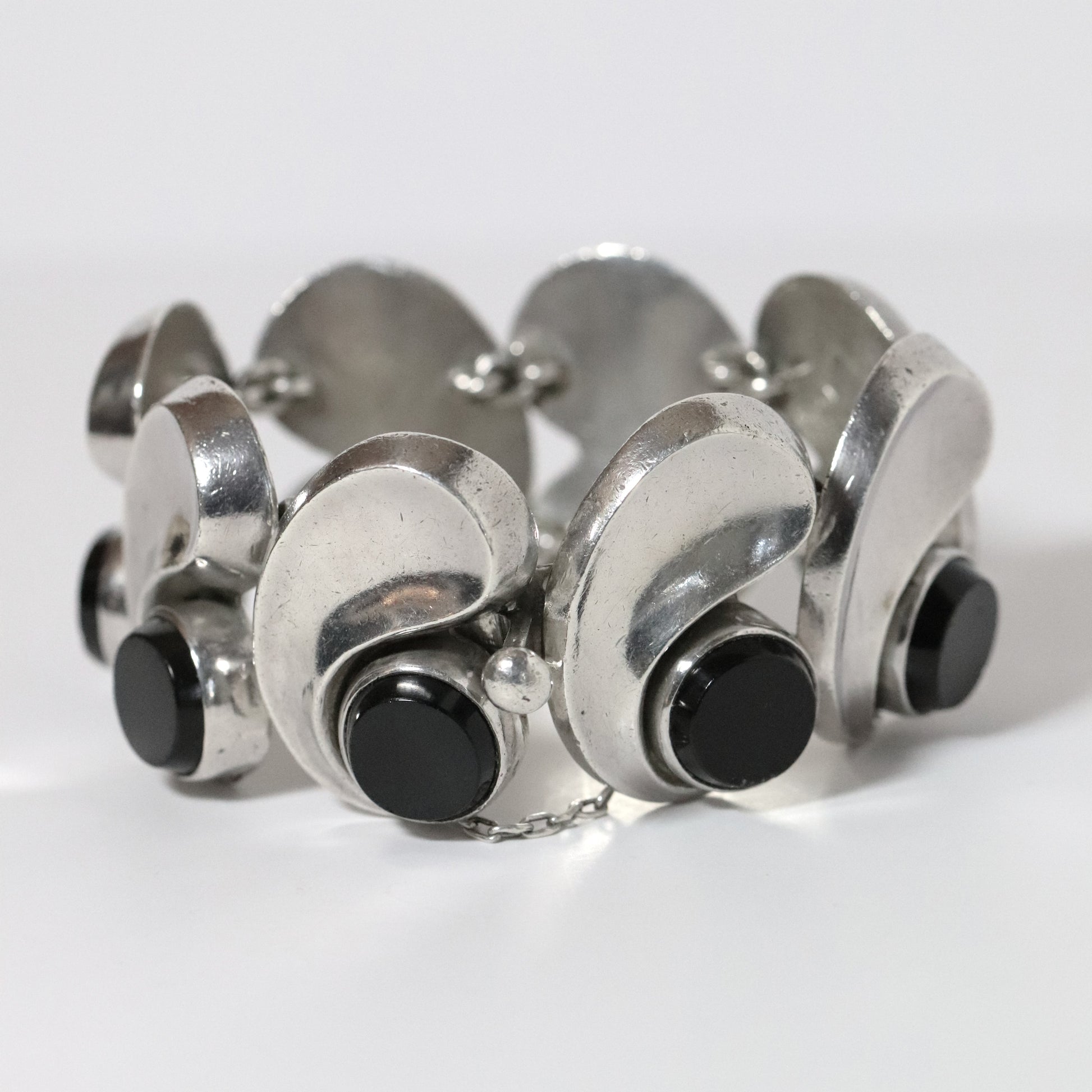 Vintage Antonio Pineda Jewelry | Wide Chunky Modernist Onyx Bracelet Mexico - Carmel Fine Silver Jewelry