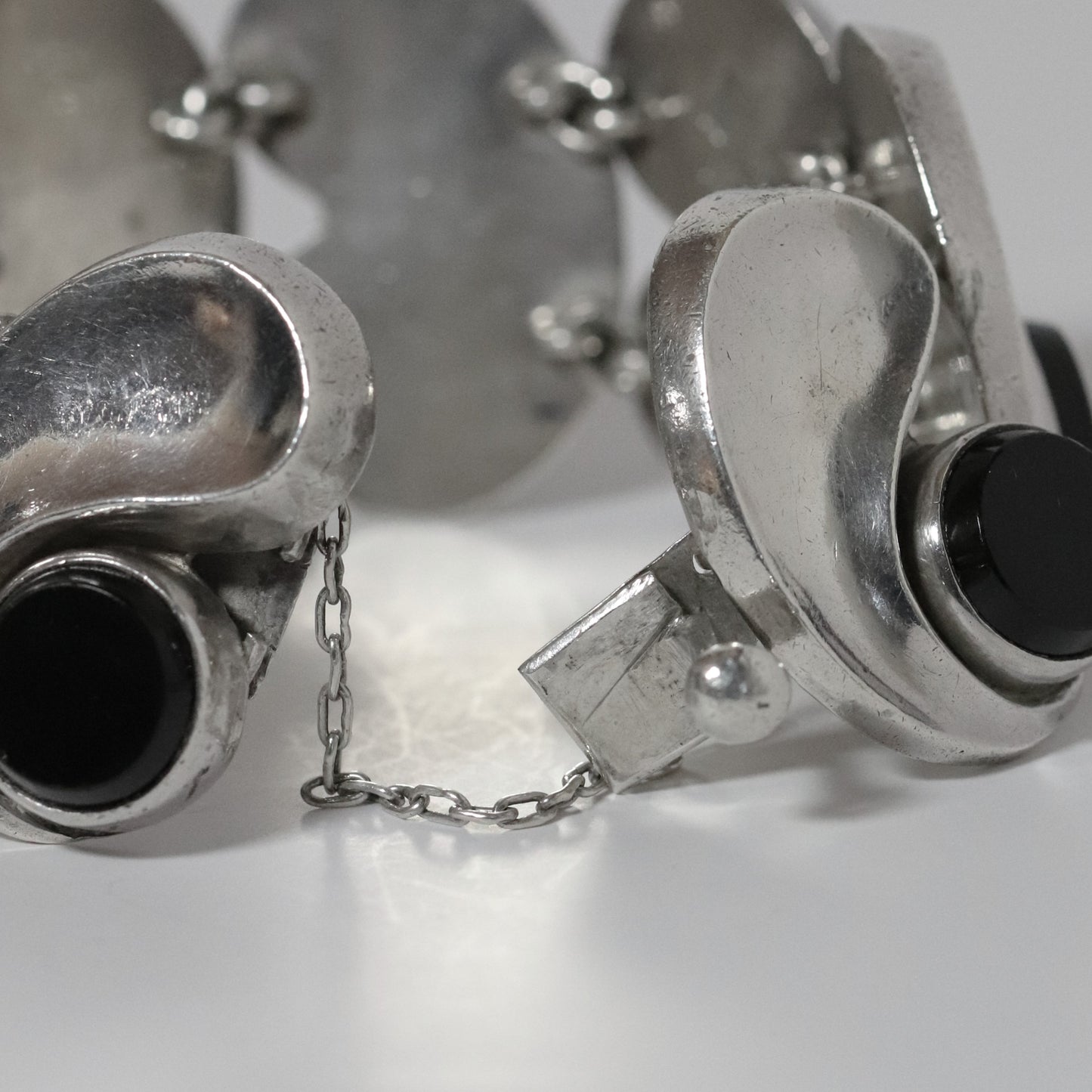 Vintage Antonio Pineda Jewelry | Wide Chunky Modernist Onyx Bracelet Mexico - Carmel Fine Silver Jewelry