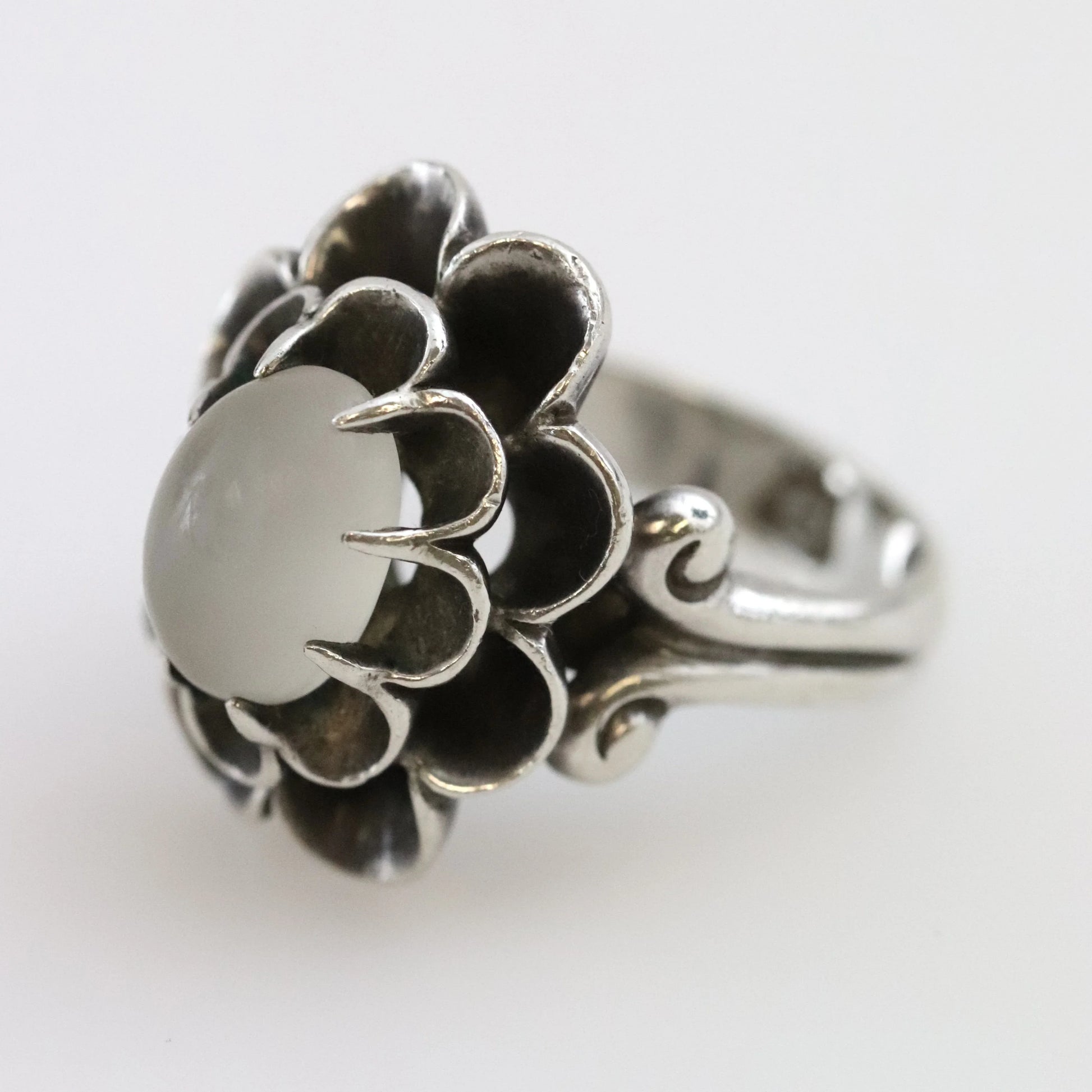 Vintage Antonio Pineda Taxco Silver Mexican Jewelry | Floral Moonstone Statement Ring