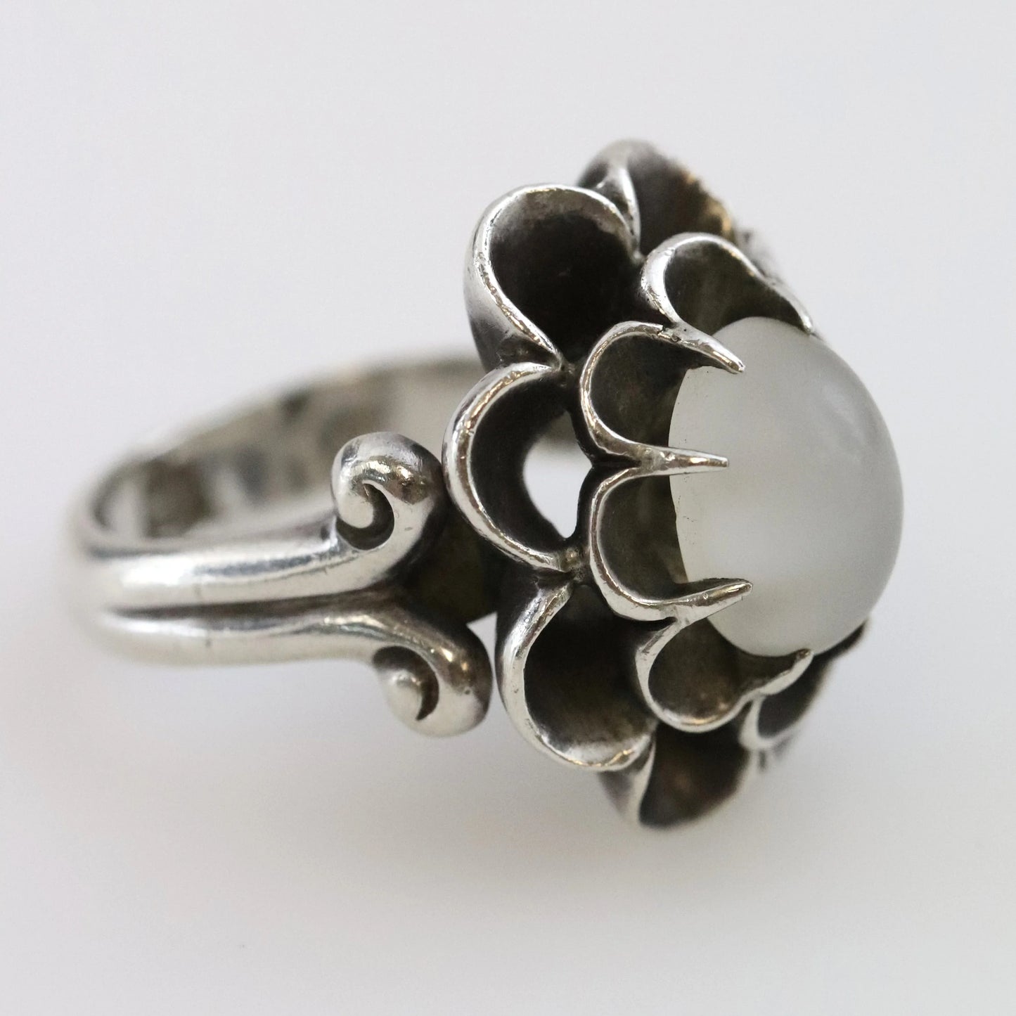 Vintage Antonio Pineda Taxco Silver Mexican Jewelry | Floral Moonstone Statement Ring
