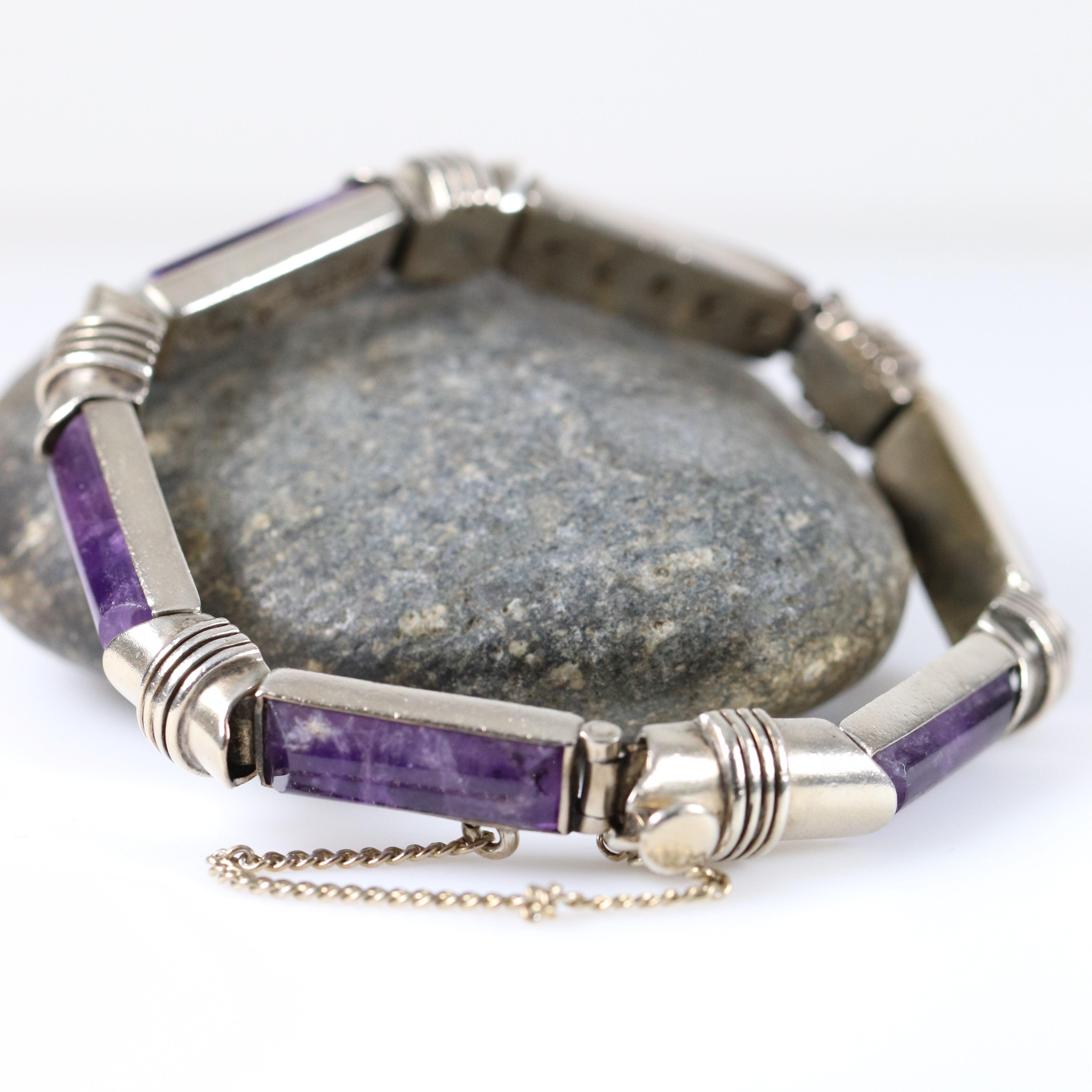 Mexican Vintage Silver orders Amethyst Cuff Bracelet, Hand Made Boho Hippie 925 Silver Bracelet Size M, Unique Vintage Gift