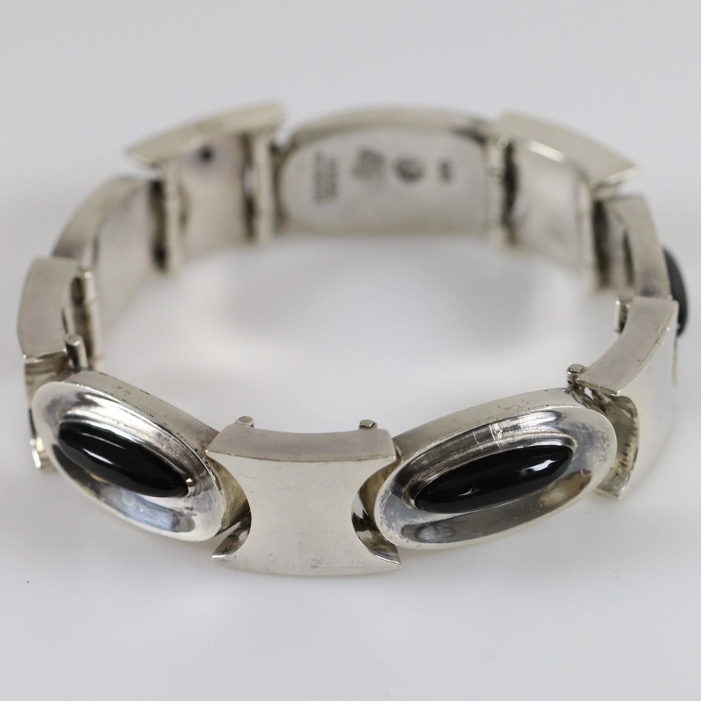 Vintage Antonio Pineda Taxco Silver Mexican Jewelry | Modernist Oval Onyx Panel Bracelet - Carmel Fine Silver Jewelry