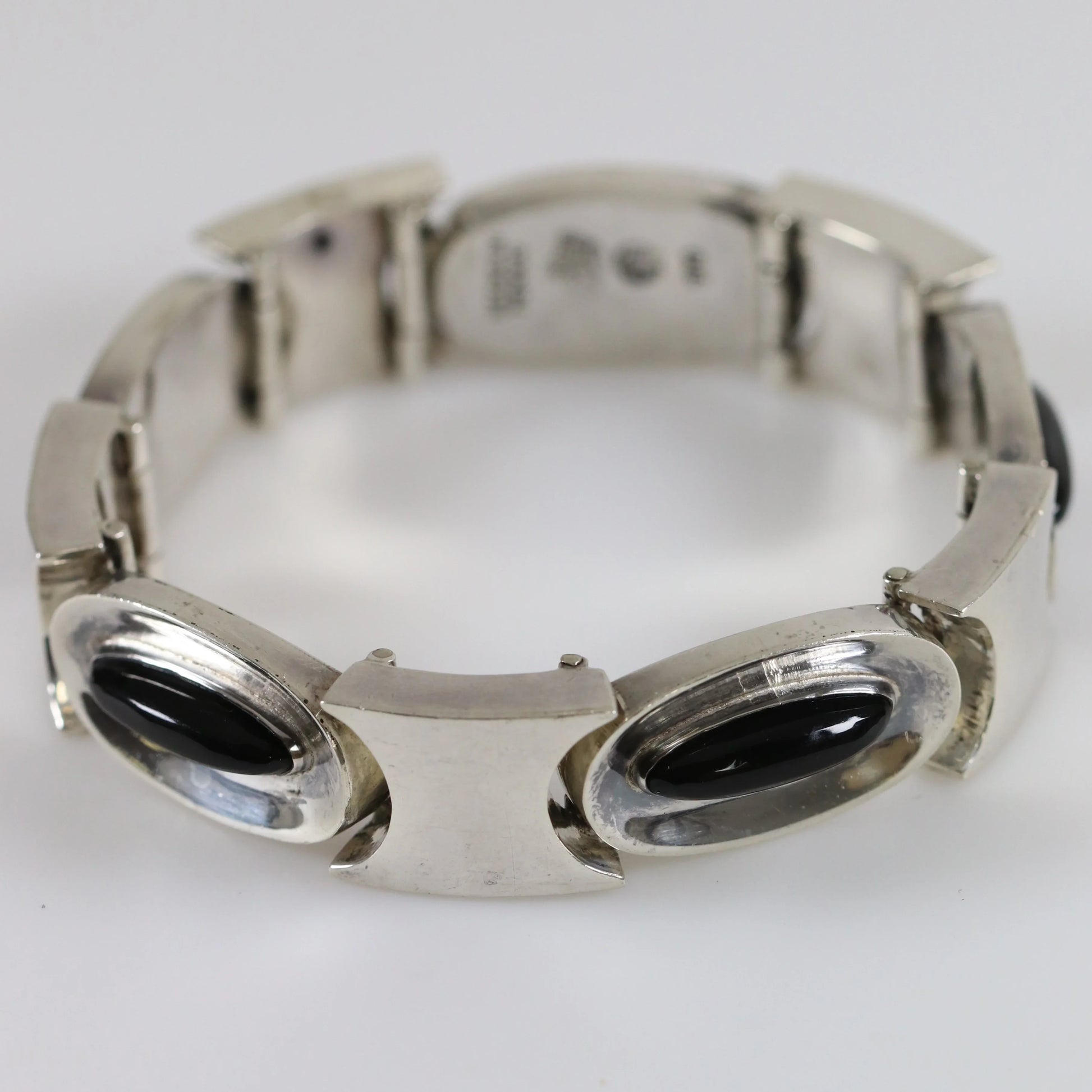 Vintage Antonio Pineda Taxco Silver Mexican Jewelry | Modernist Oval Onyx Panel Bracelet - Carmel Fine Silver Jewelry