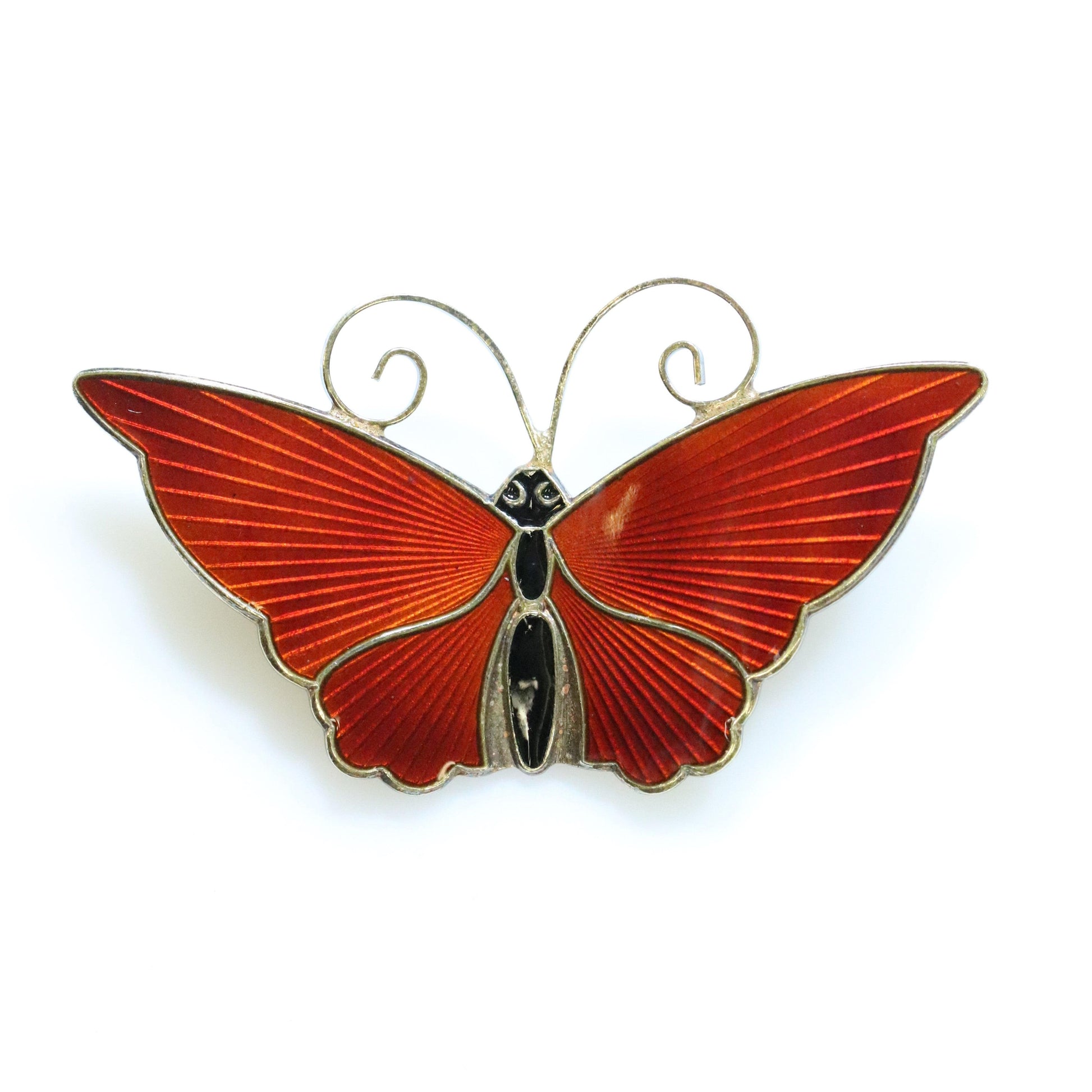 Vintage David Andersen Enamel Jewelry | Extra Large Red Guilloche Butterfly Brooch - Carmel Fine Silver Jewelry