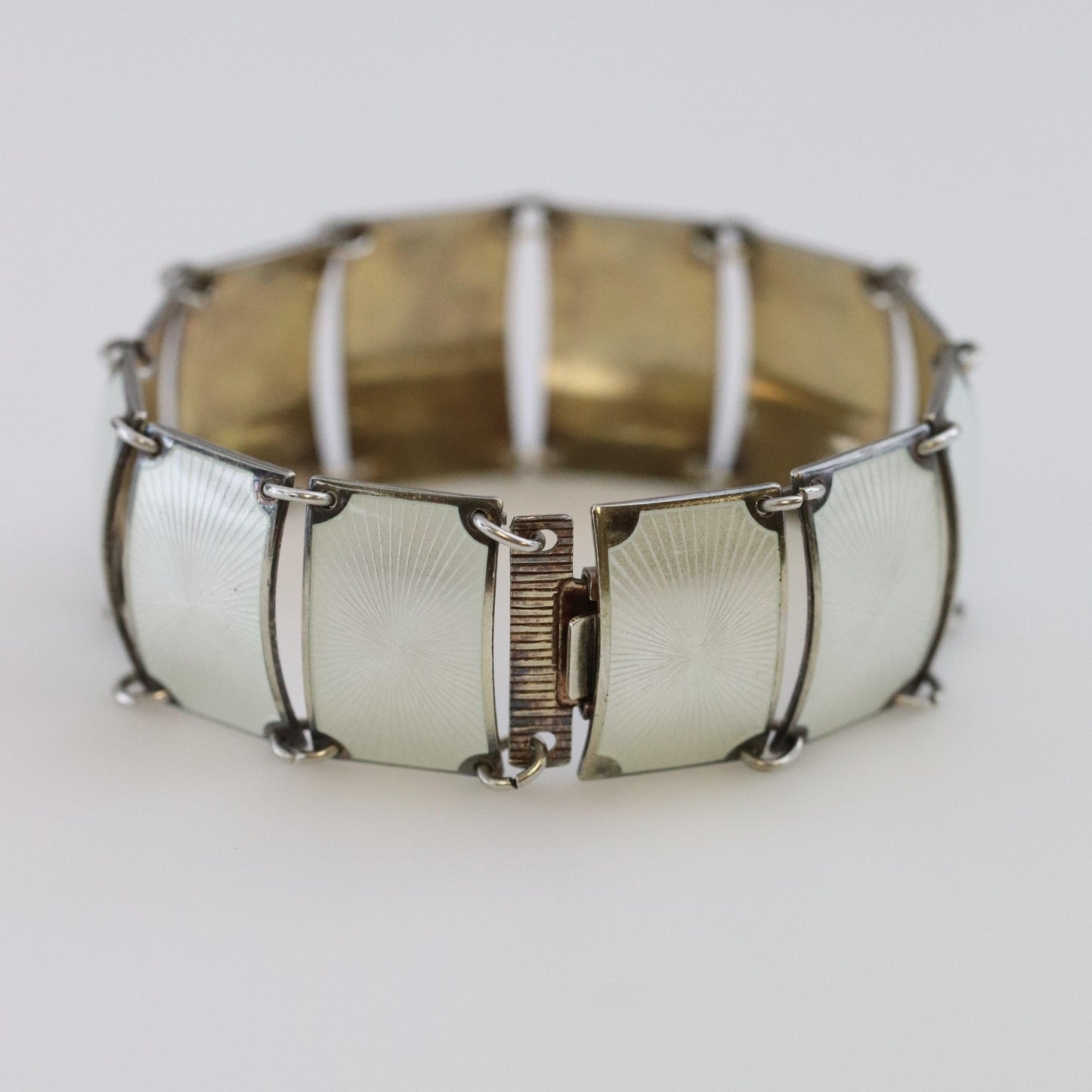 Vintage David Andersen Enamel Jewelry | Wide White Guilloche Enamel Bracelet - Carmel Fine Silver Jewelry