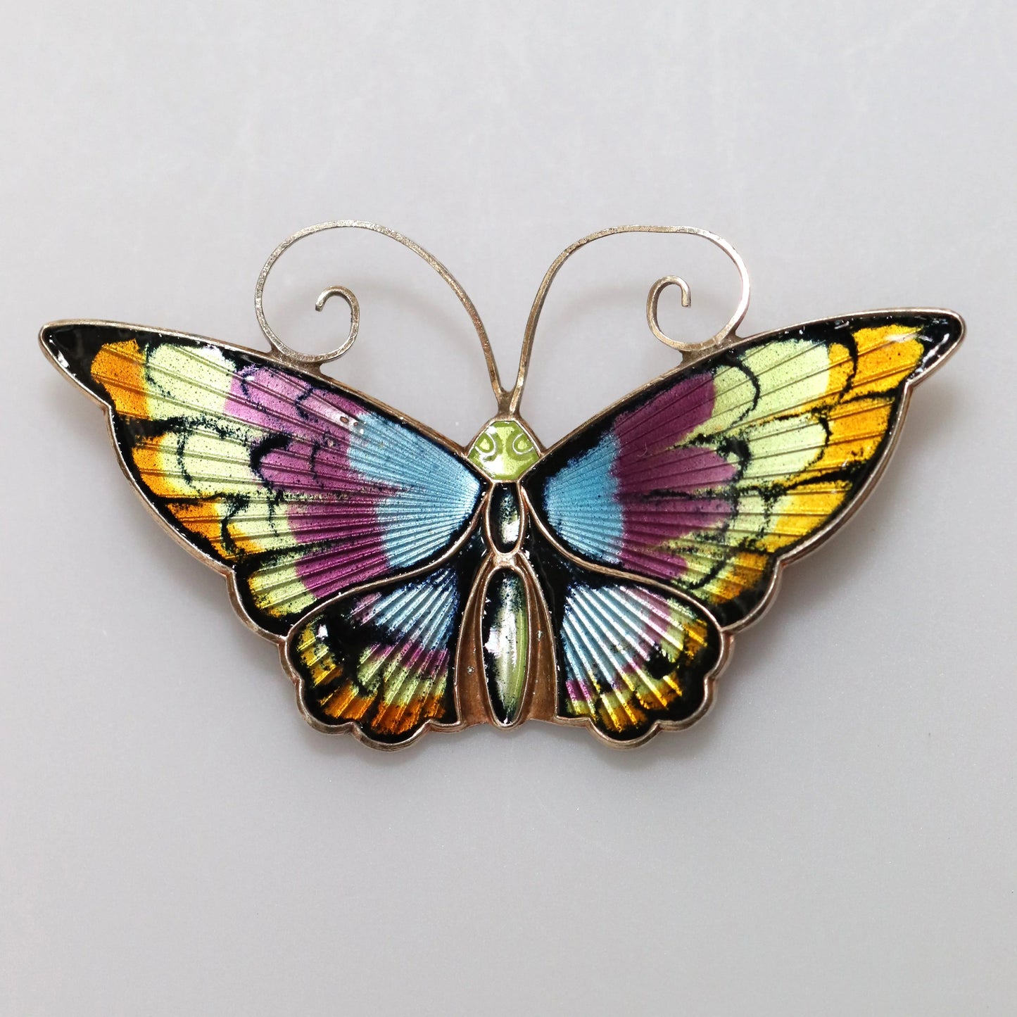 Vintage David Andersen Jewelry | Extra Large Multi-Color Butterfly Brooch Norway - Carmel Fine Silver Jewelry