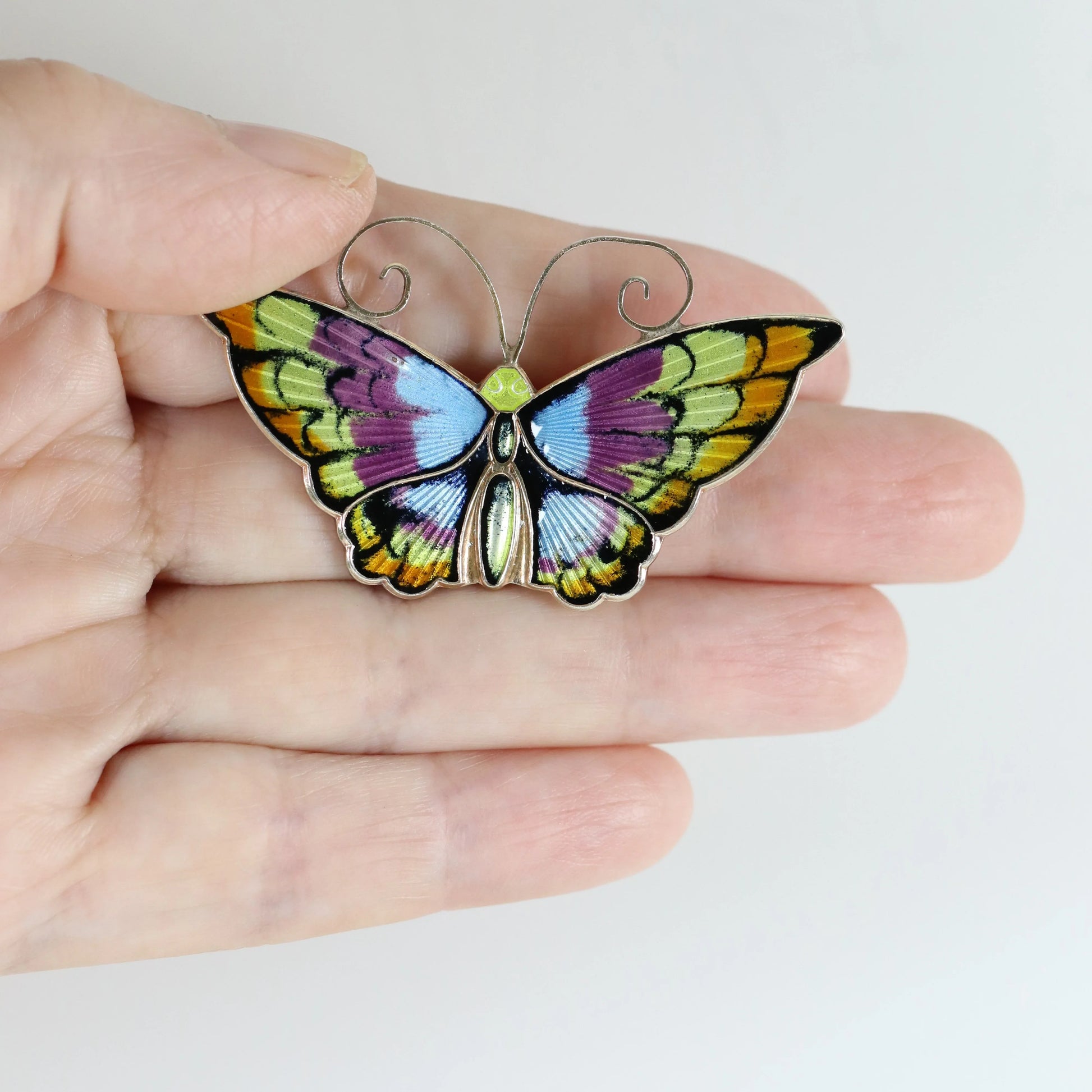 Vintage David Andersen Jewelry | Extra Large Multi-Color Butterfly Brooch Norway - Carmel Fine Silver Jewelry