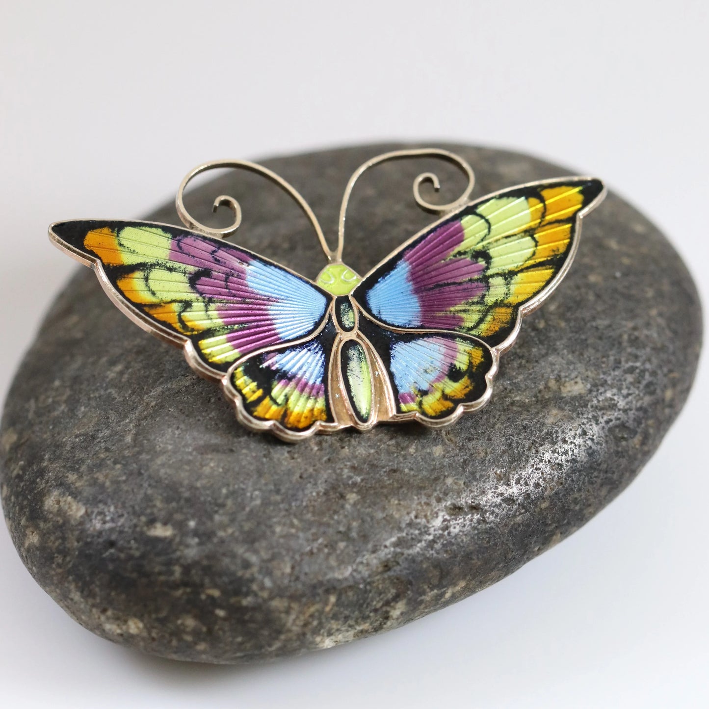 Vintage David Andersen Jewelry | Extra Large Multi-Color Butterfly Brooch Norway - Carmel Fine Silver Jewelry
