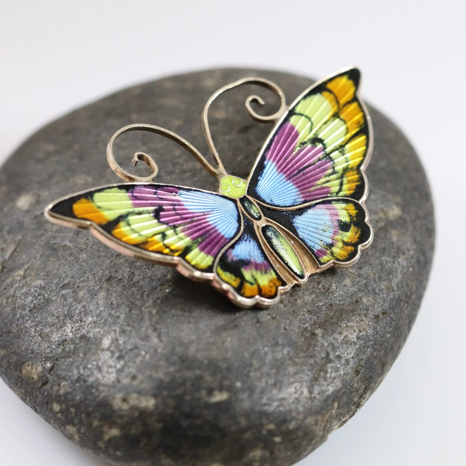 Vintage David Andersen Jewelry | Extra Large Multi-Color Butterfly Brooch Norway - Carmel Fine Silver Jewelry
